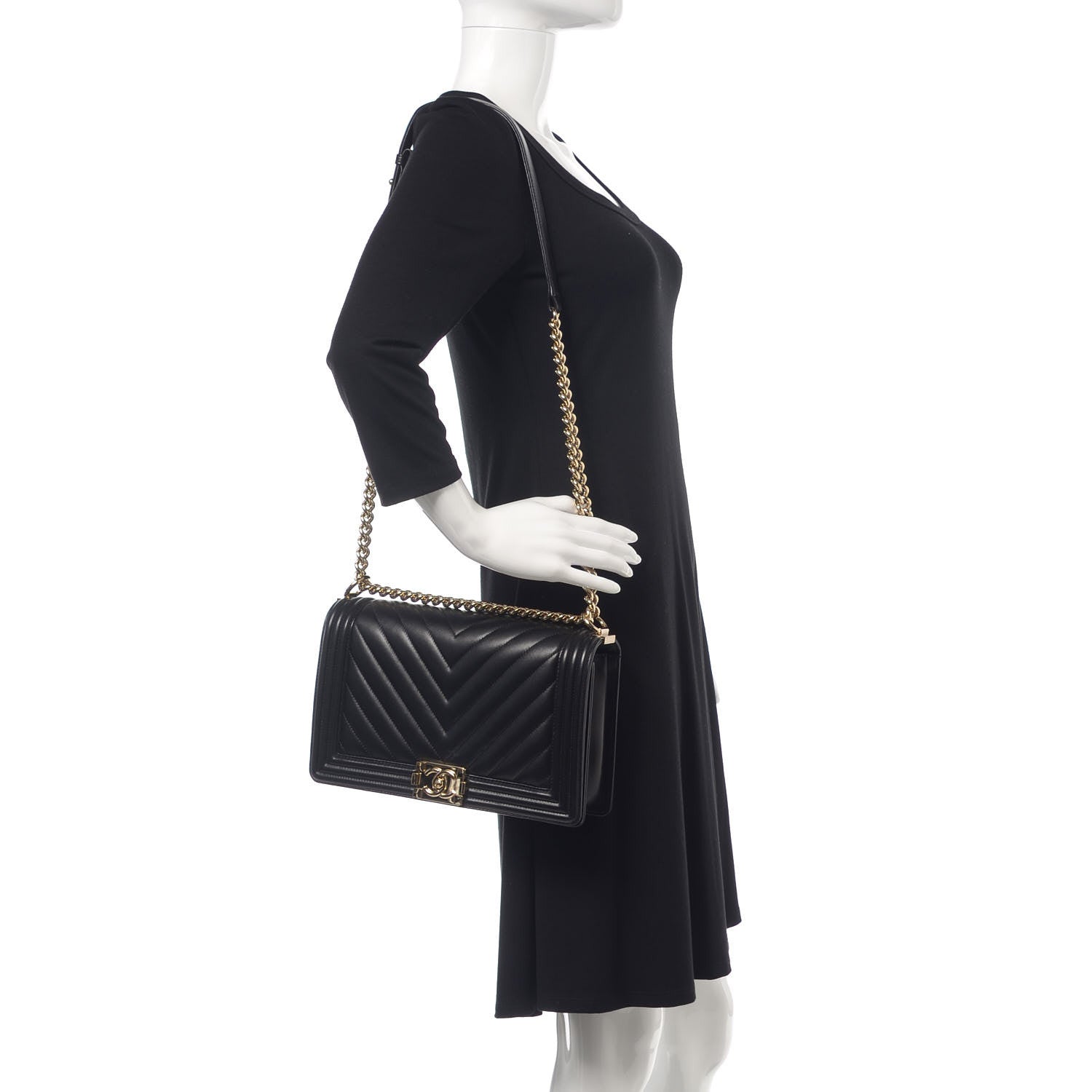 Chanel Calfskin Chevron Quilted New Medium Boy Flap Black 2 of 12
