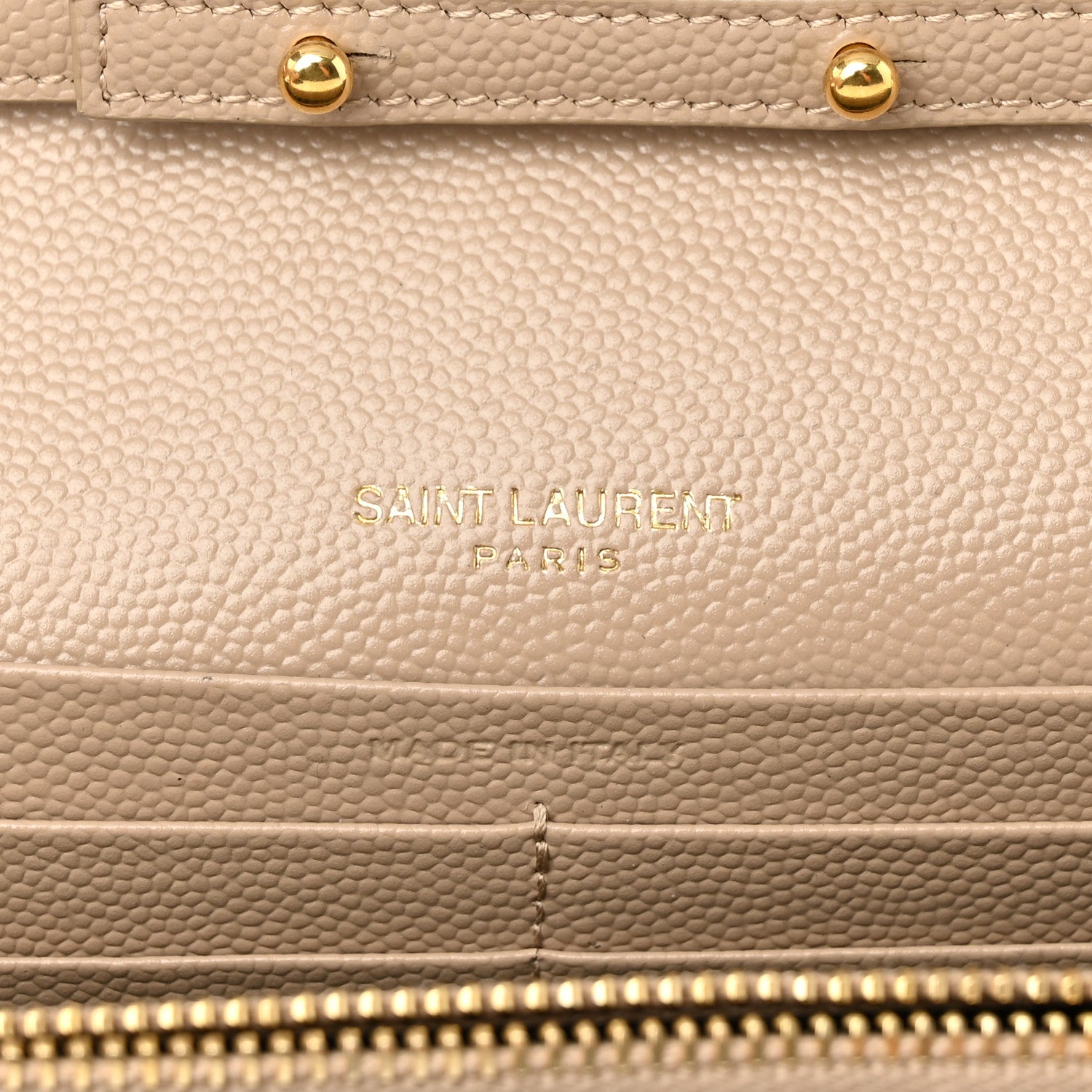 Saint Laurent Grain De Poudre Matelasse Chevron Monogram Chain Wallet Deep Beige 6 of 9