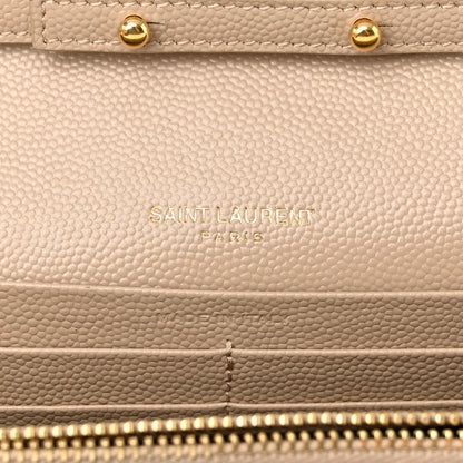 Saint Laurent Grain De Poudre Matelasse Chevron Monogram Chain Wallet Deep Beige 6 of 9