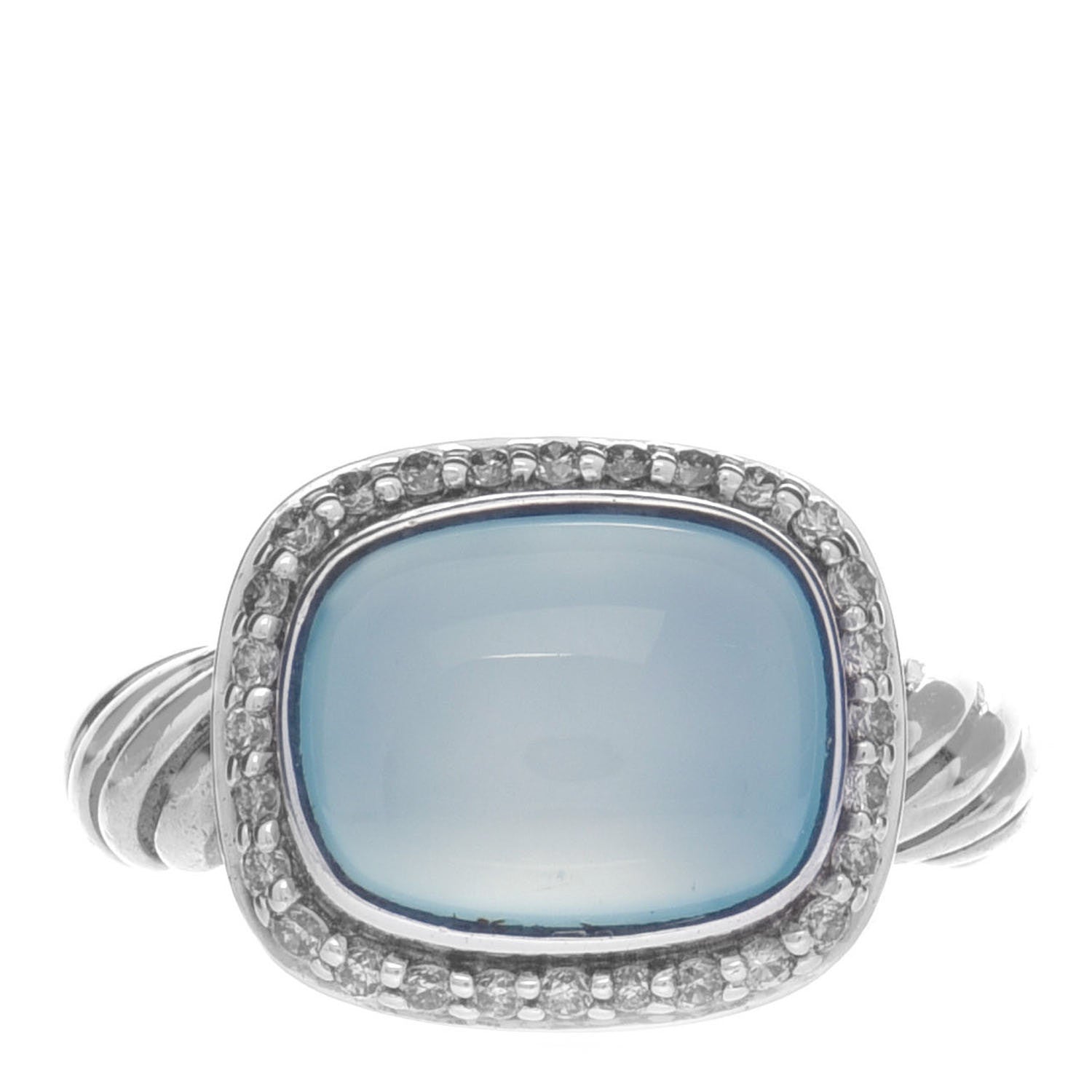 David Yurman Sterling Silver Diamond Chalcedony 10mm Chalcedony Ring 46 3.75 1 of 5