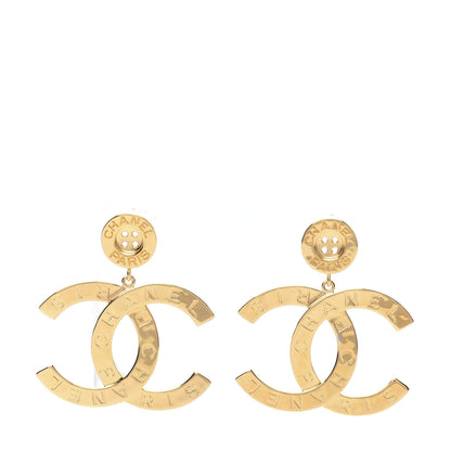 Chanel Metal Large Paris Button Earrings Gold 1 of 5