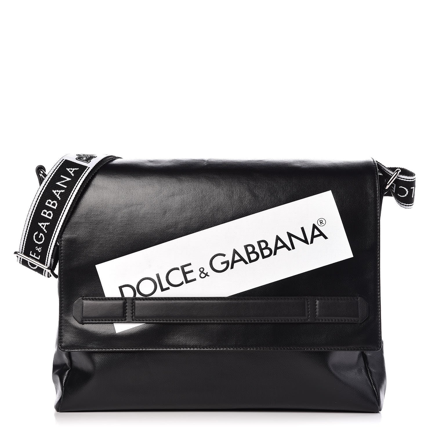 Dolce & Gabbana Calfskin Coated Canvas Logo Panel Messenger Black 1 of 14