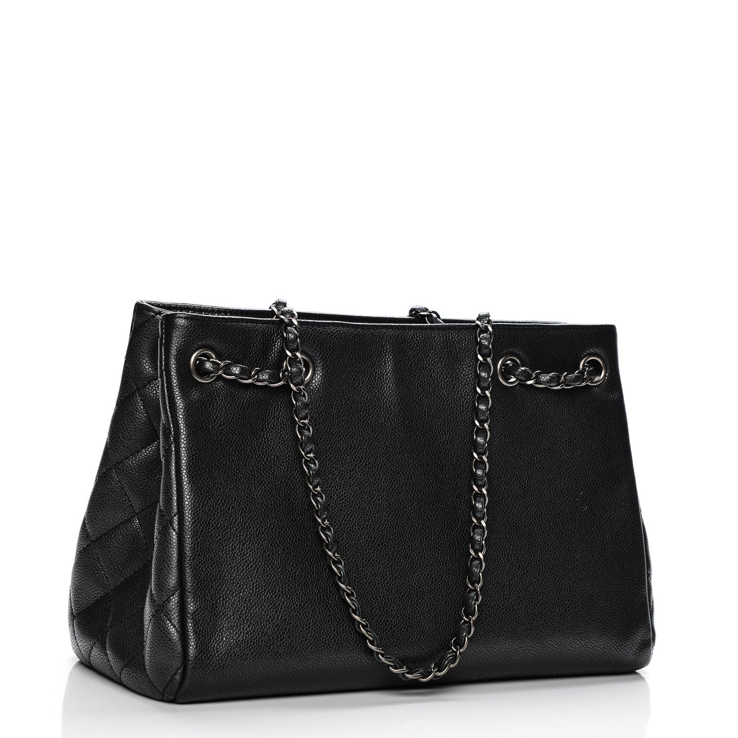 Chanel Metallic Grained Calfskin Woven Chain Shopping Bag Black 3 of 7
