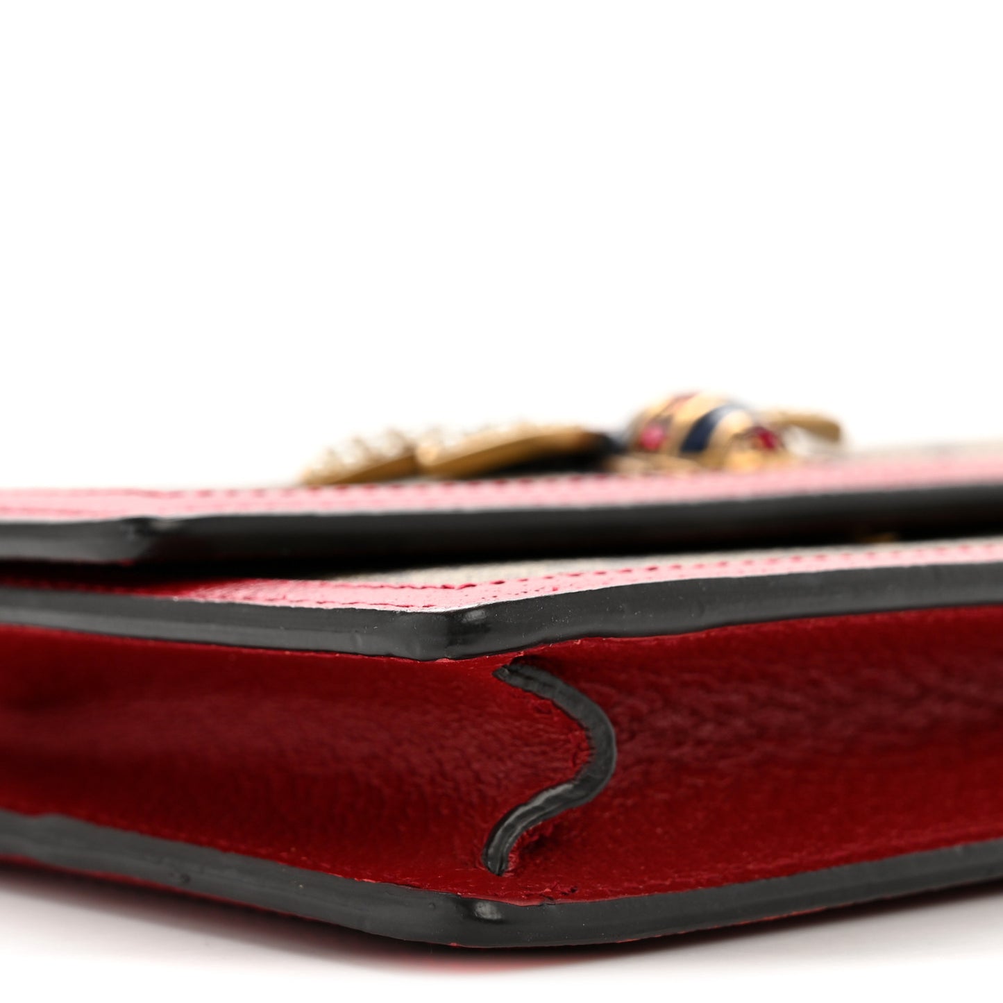 GG Supreme Monogram Web Queen Margaret Chain Wallet Red