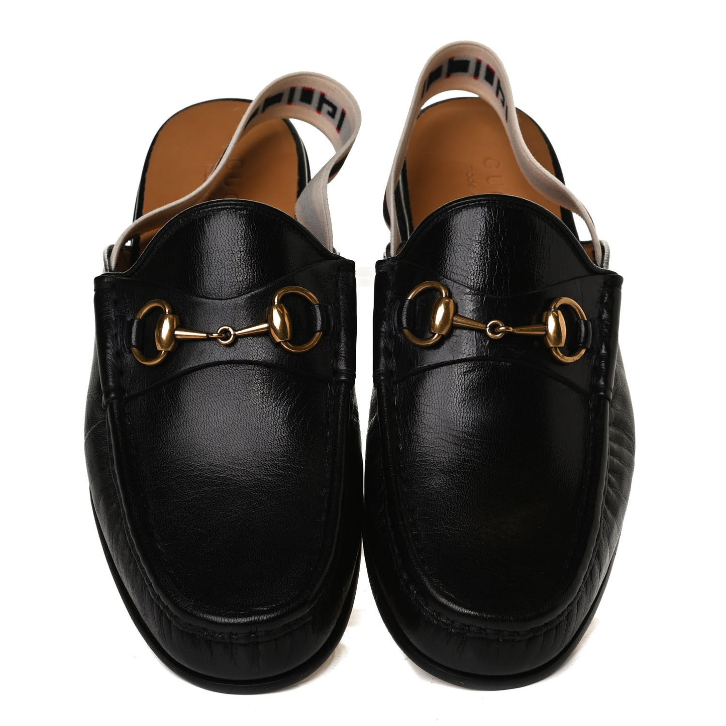 Goatskin Stripe Mens Horsebit Slingback Slippers 8 Black