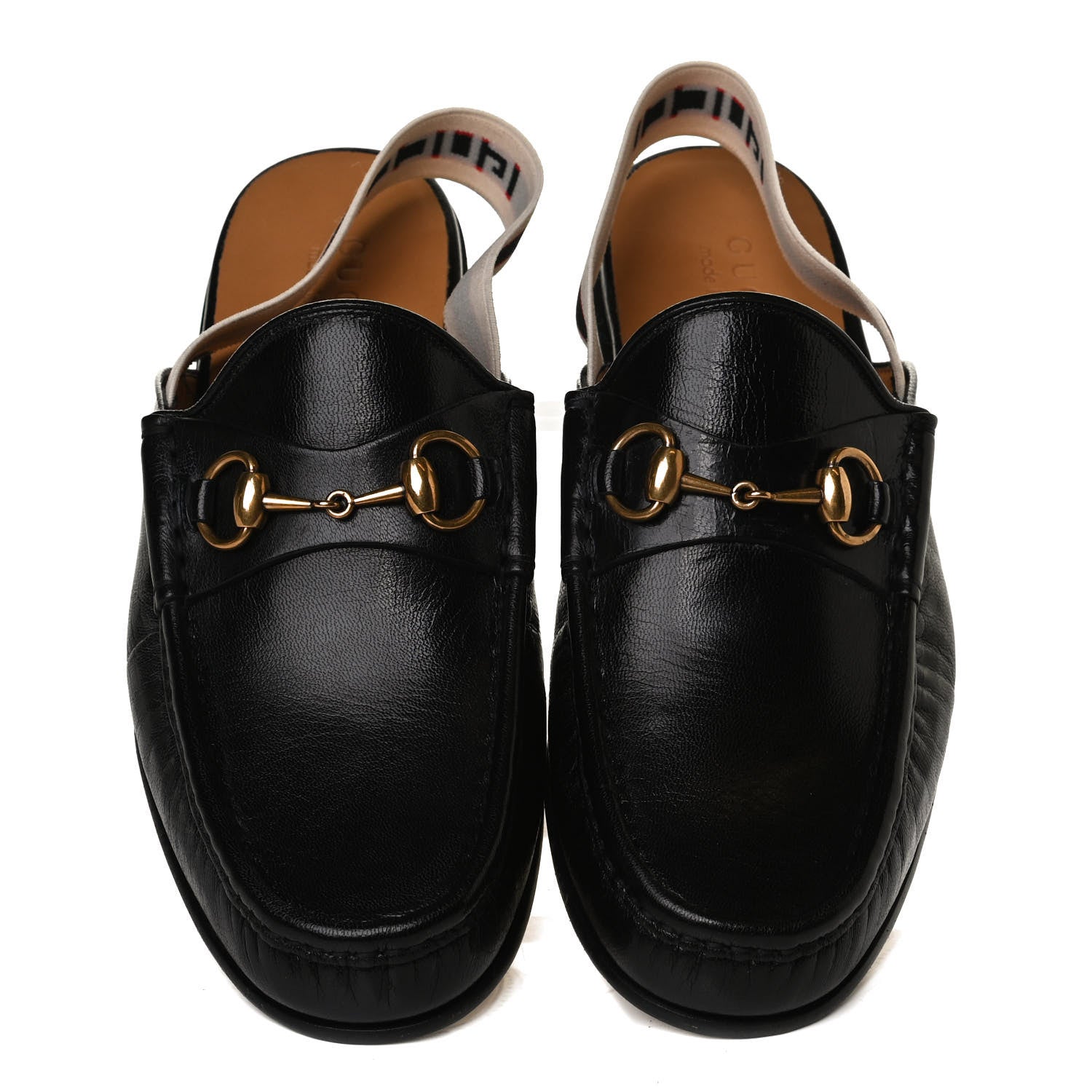 Gucci Goatskin Stripe Mens Horsebit Slingback Slippers 8 Black 5 of 12