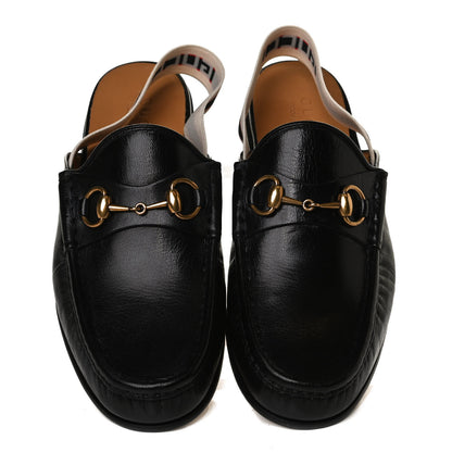 Gucci Goatskin Stripe Mens Horsebit Slingback Slippers 8 Black 5 of 12