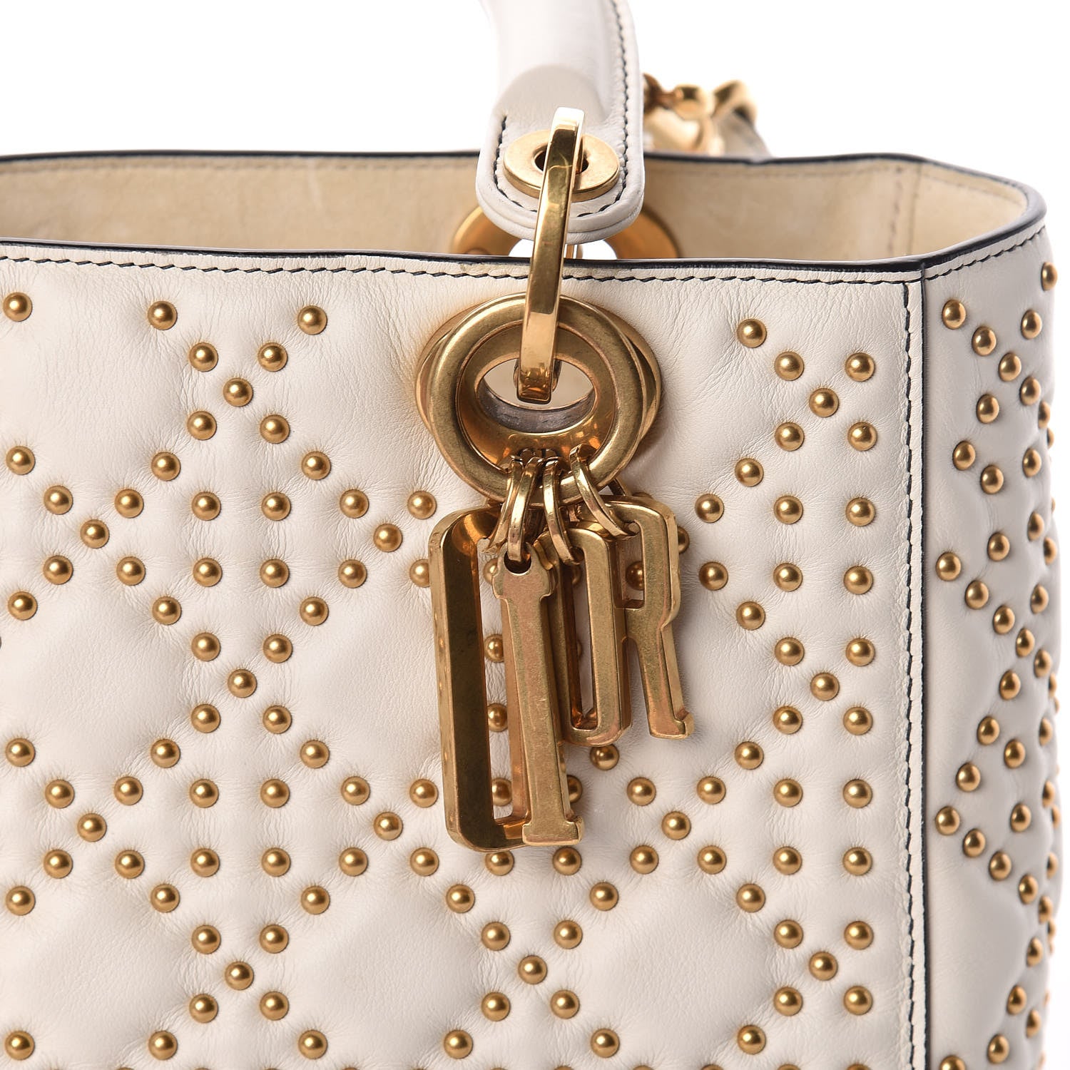 Christian Dior Calfskin Cannage Studded Supple Lady Dior White 9 of 10
