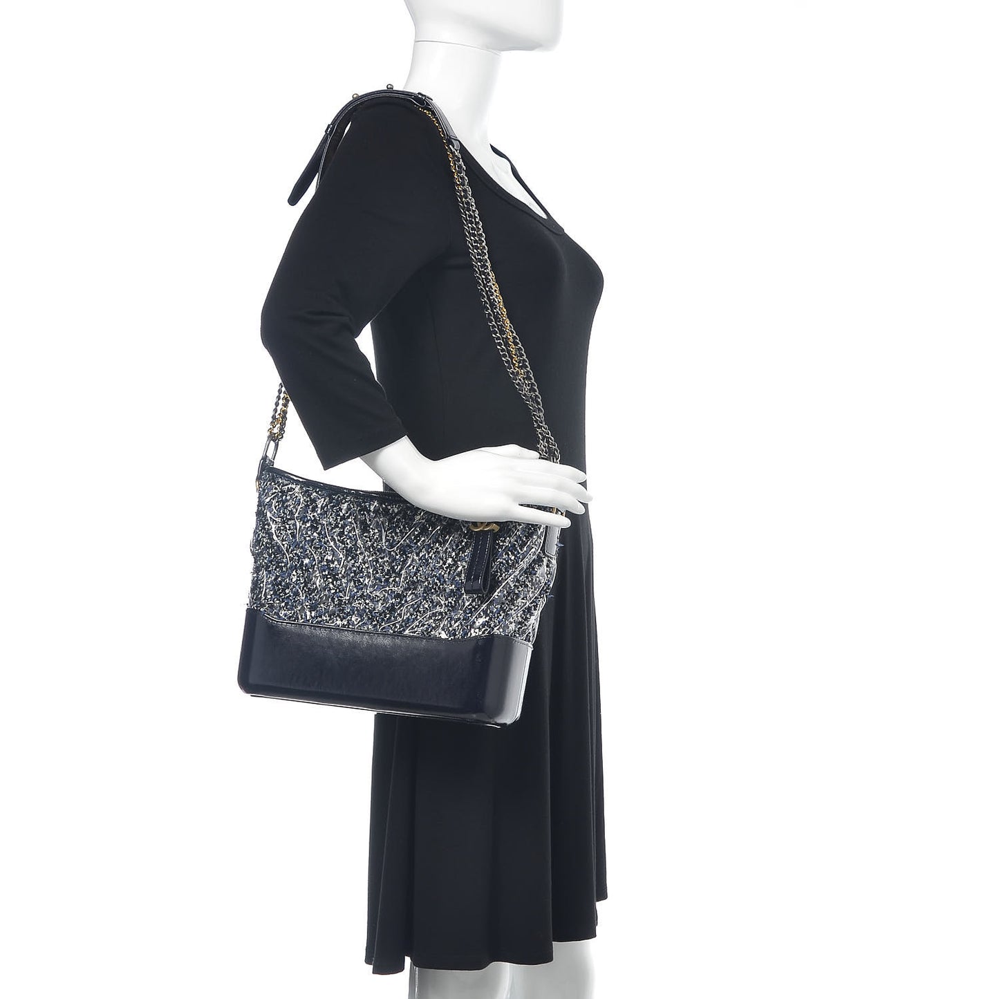 Tweed PVC Patent Chevron Quilted Medium Gabrielle Hobo Blue