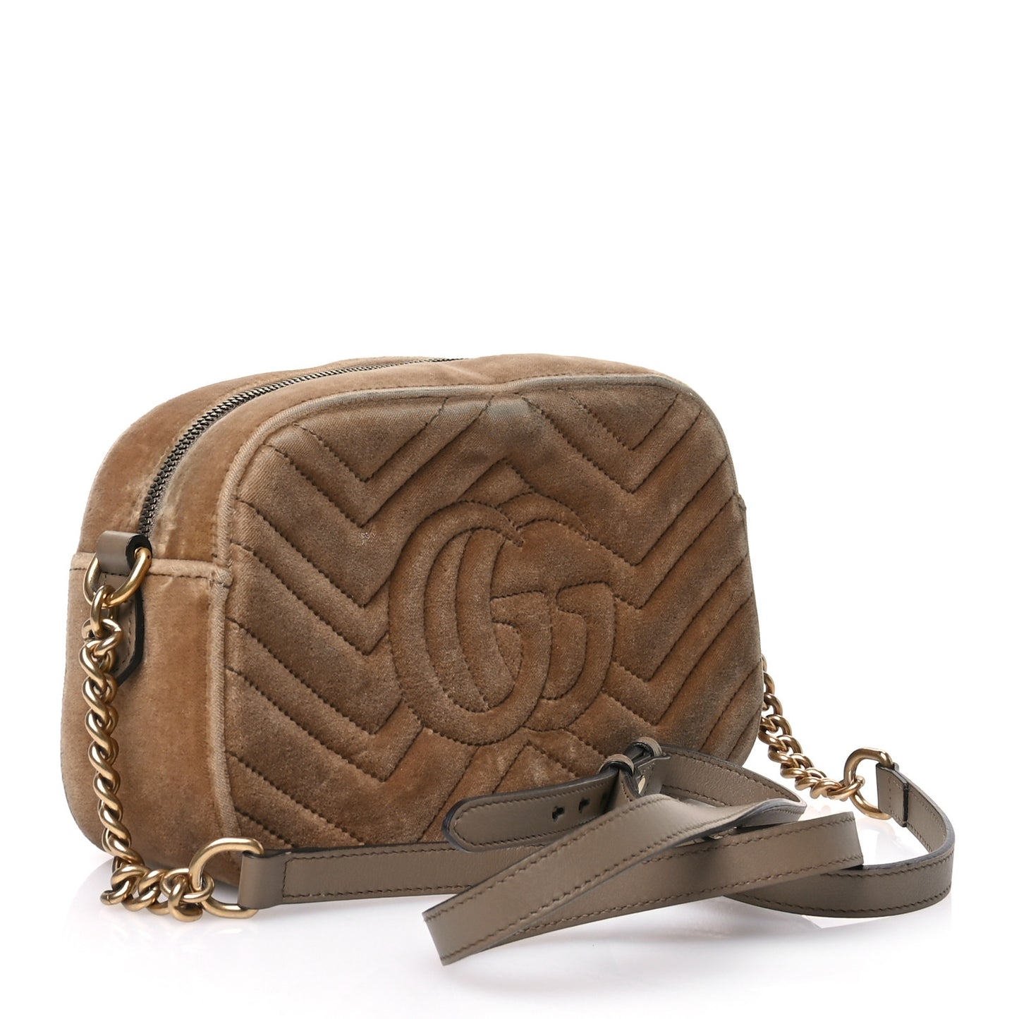 Velvet Matelasse Small GG Marmont Chain Shoulder Bag Taupe