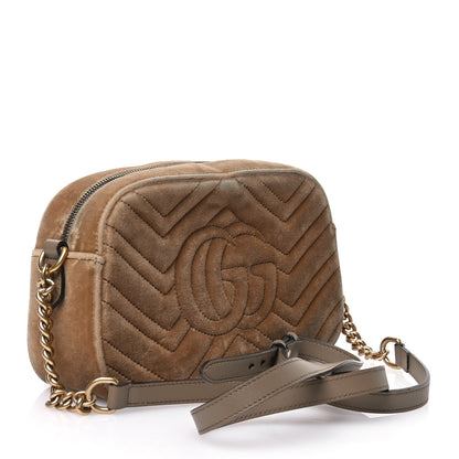 Gucci Velvet Matelasse Small GG Marmont Chain Shoulder Bag Taupe 3 of 13
