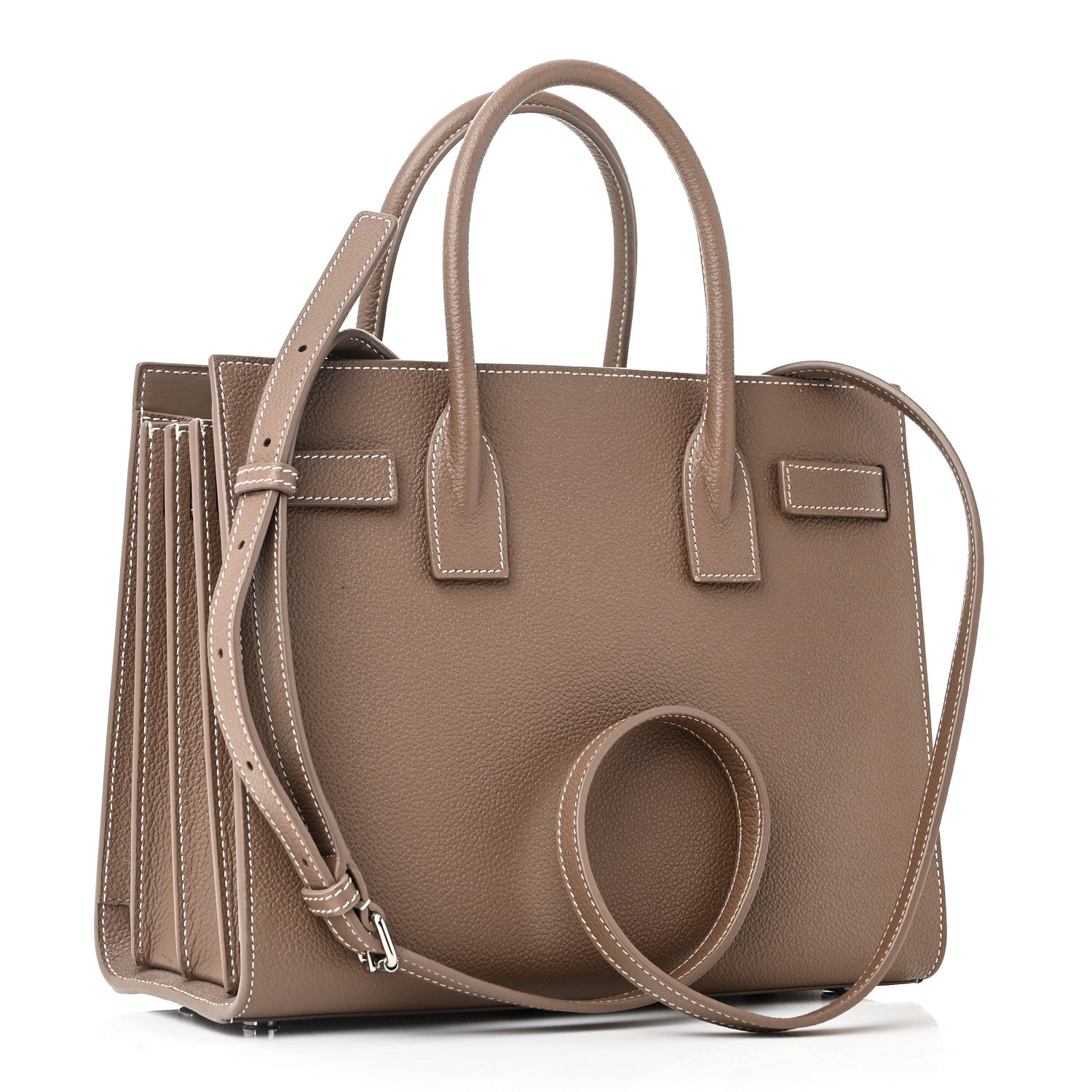 Saint Laurent Grained Calfskin Topstich Baby Sac De Jour Taupe 3 of 9