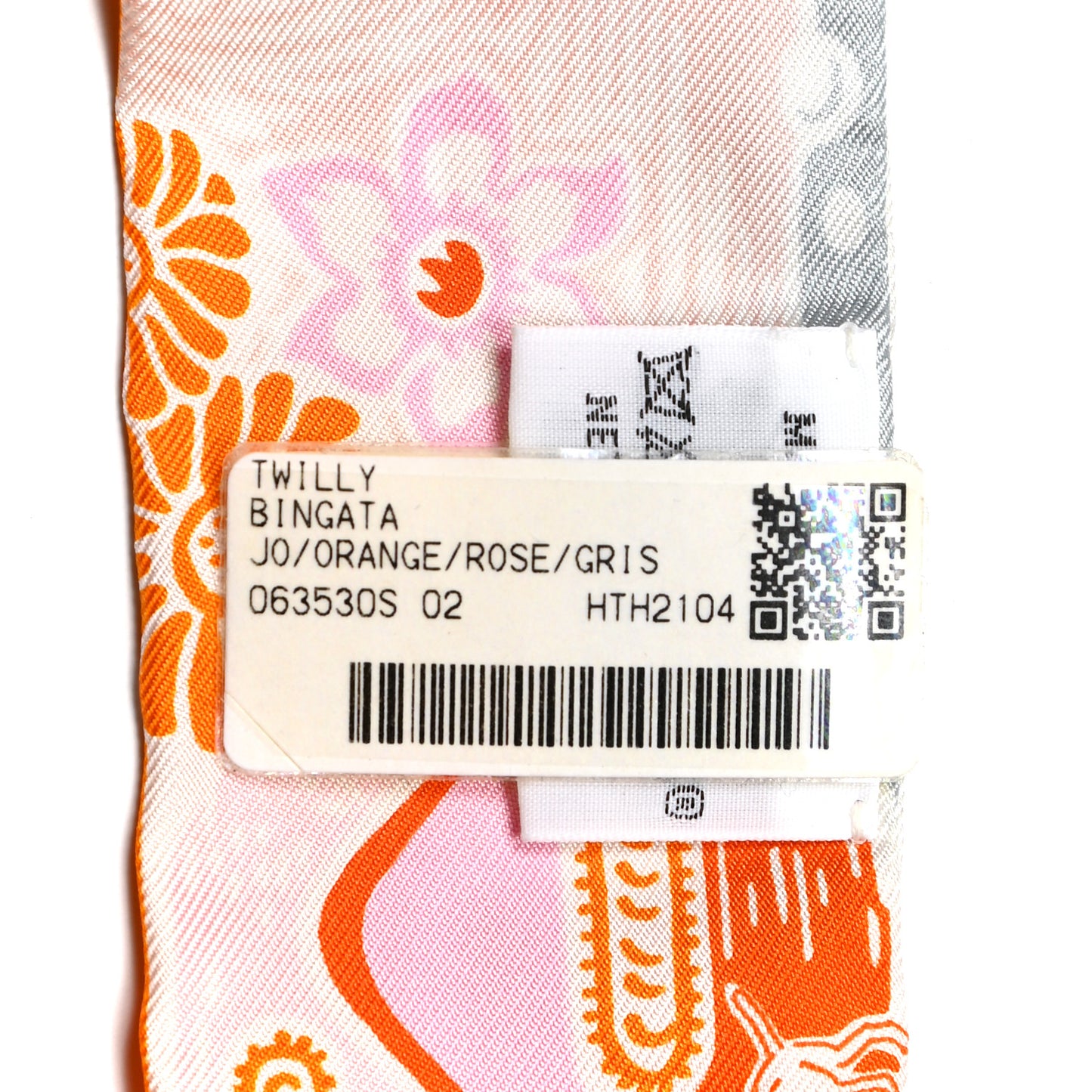 Silk Bingata Twilly Orange Rose Gris