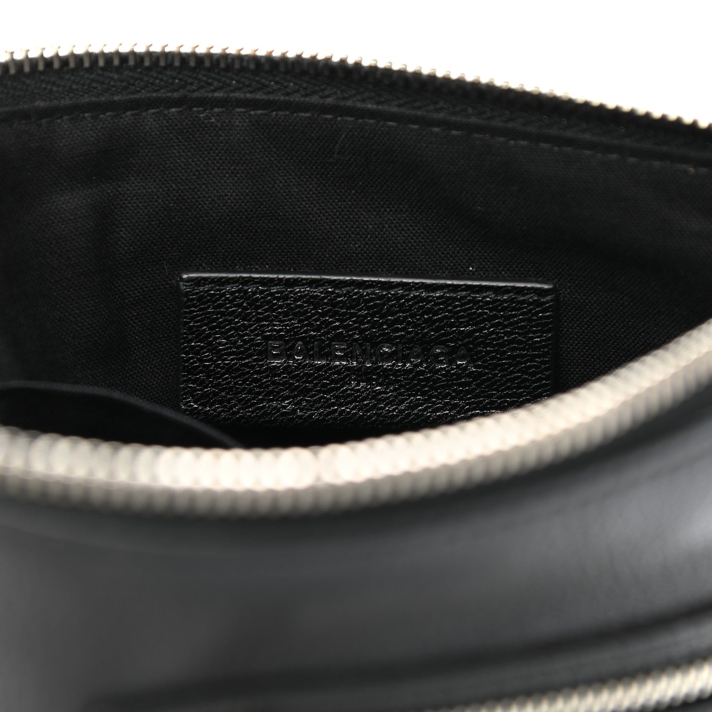 Chevre Silver Metallic Edge Hardware Pouch Black