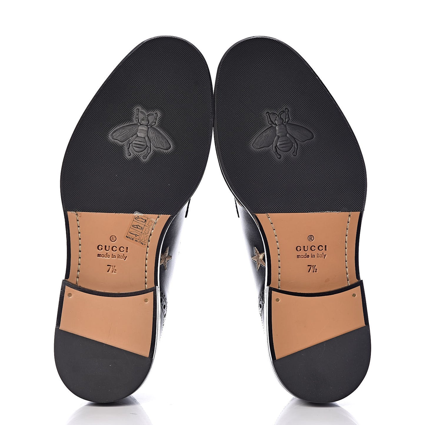 Calfskin Bee Star Embroidered Mens Captoe Derby Loafers 7.5 Black