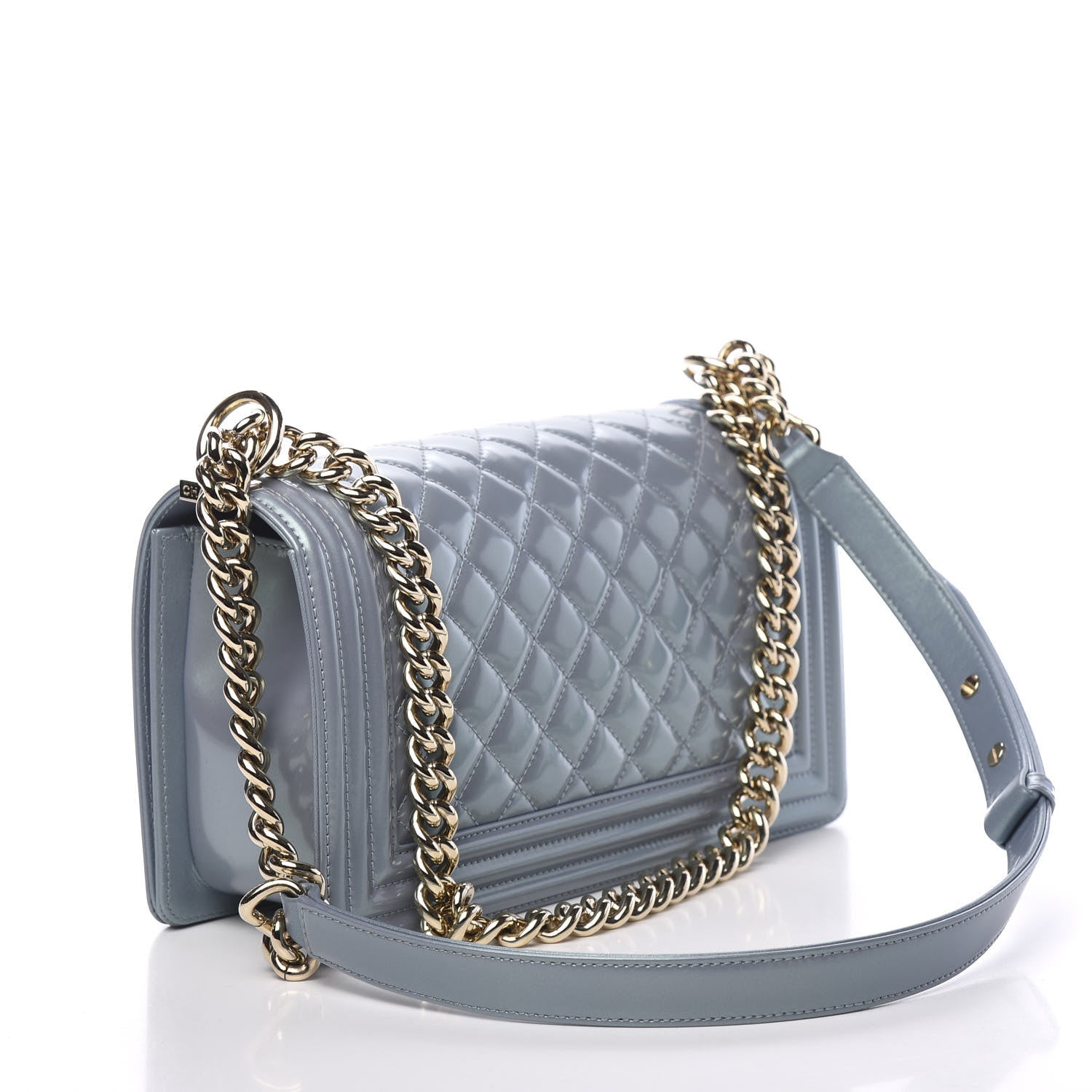 Chanel Iridescent Patent Calfskin Quilted Medium Boy Flap Light Blue 2 of 10