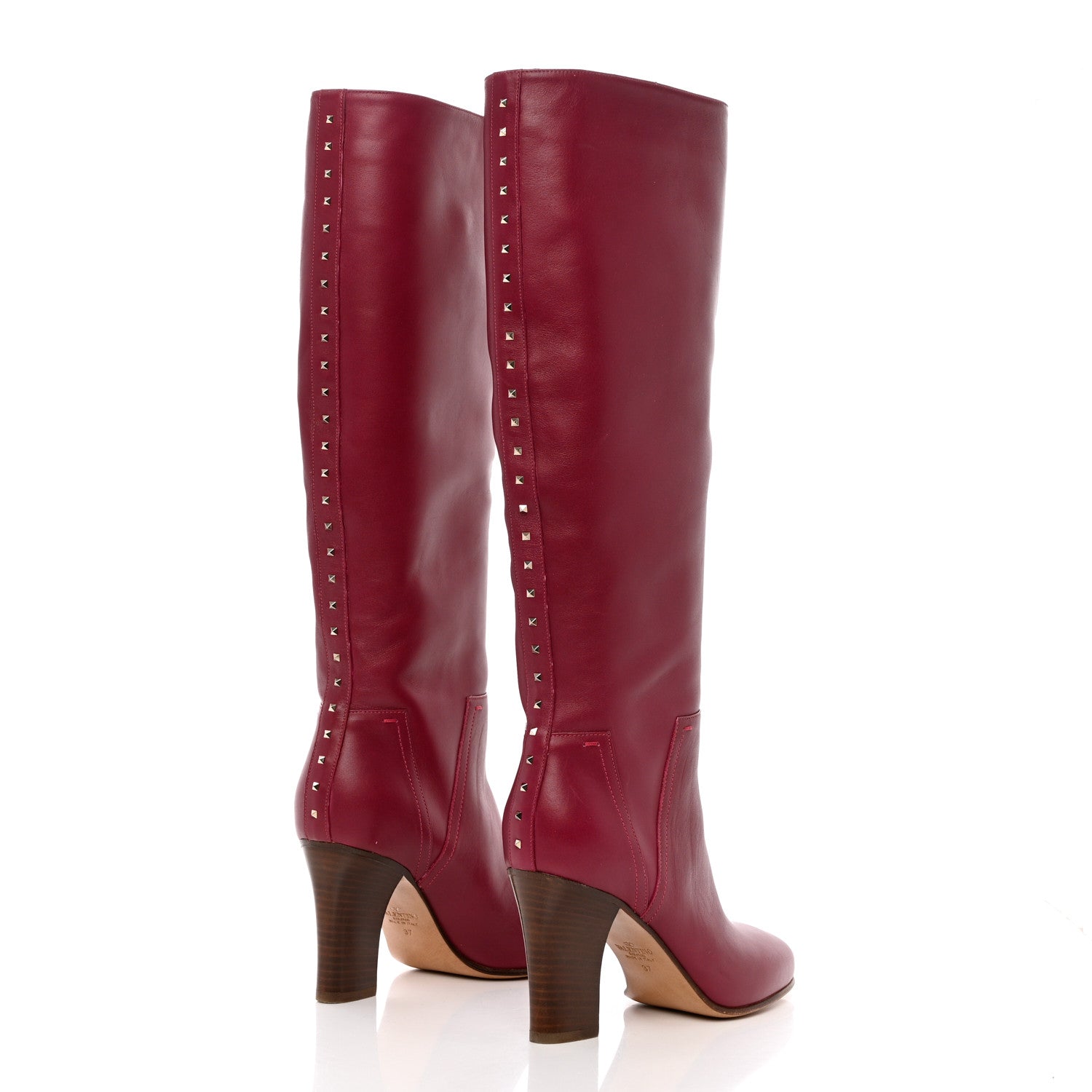 Valentino Garavani Calfskin Rockstud Tall Boots 37 Red 4 of 15