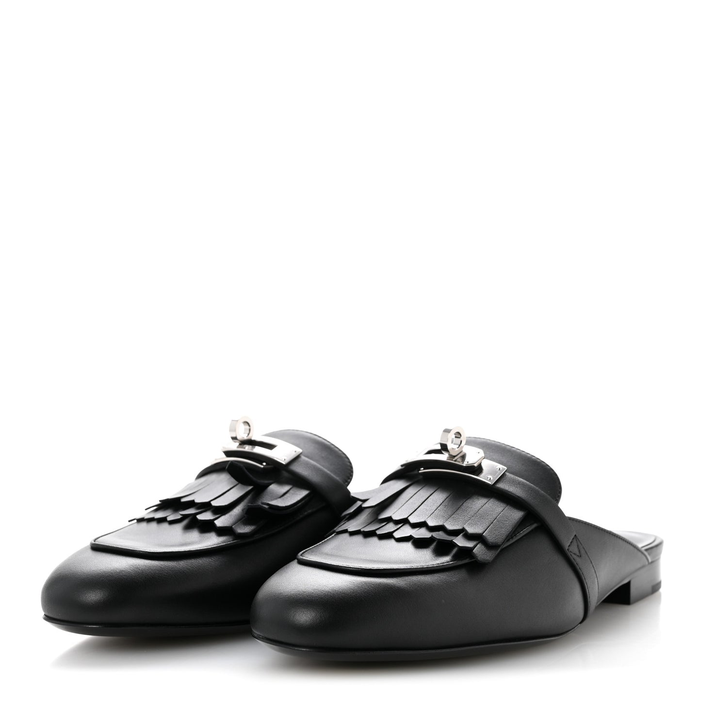 Calfskin Fringe Oz Mules 38.5 Black