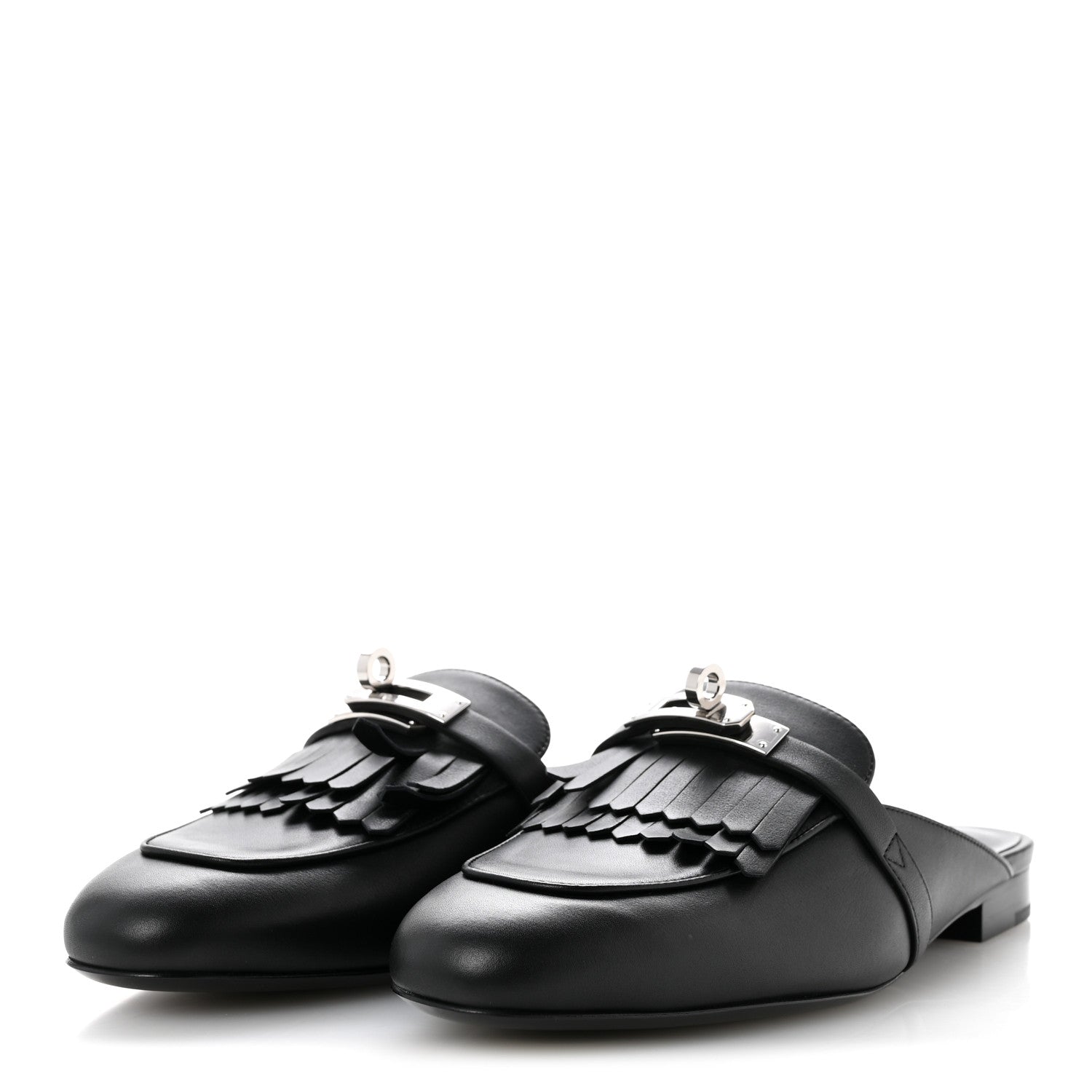 Hermes Calfskin Fringe Oz Mules 38.5 Black 4 of 10
