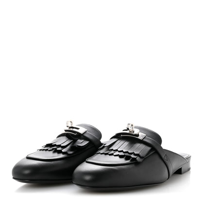 Hermes Calfskin Fringe Oz Mules 38.5 Black 4 of 10
