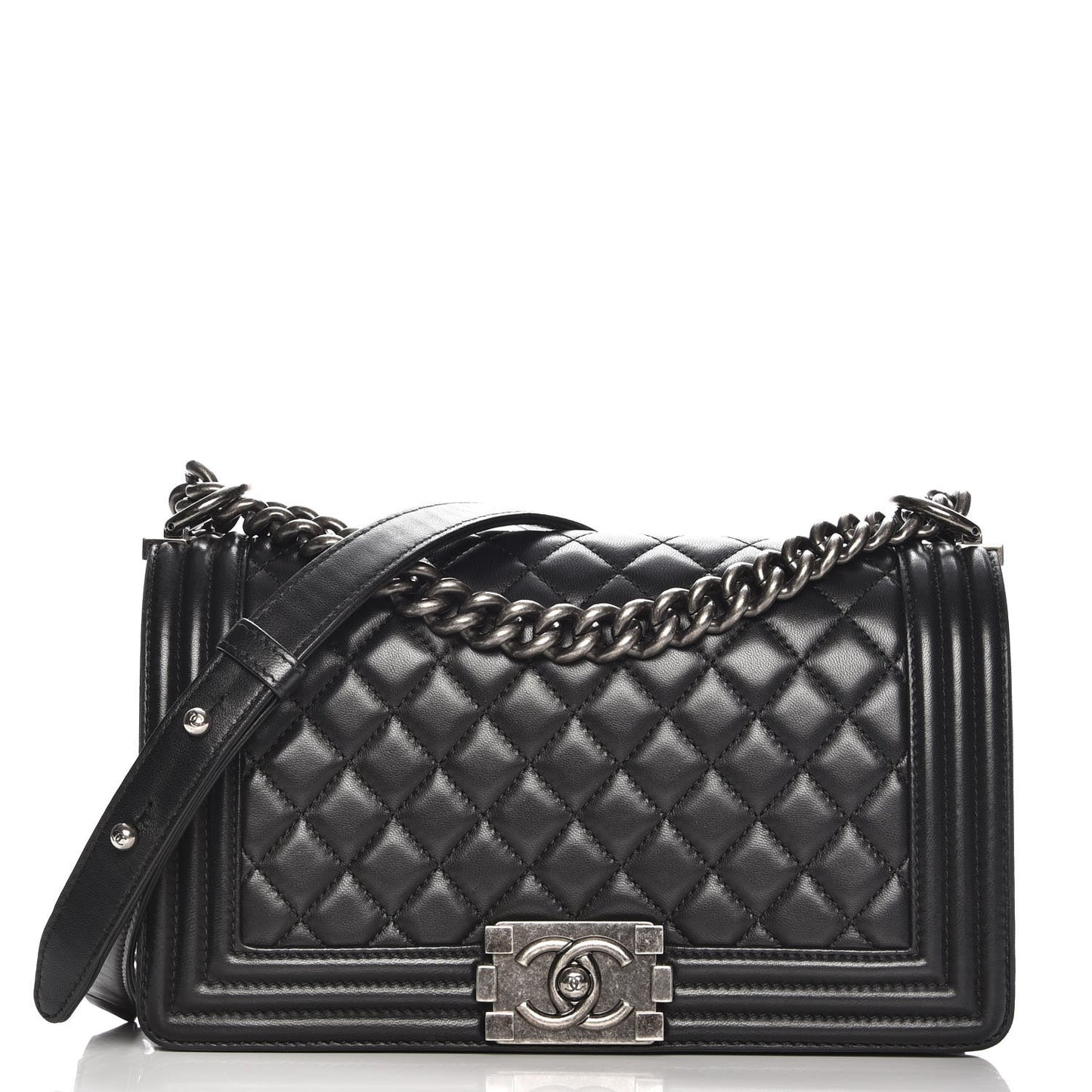 Lambskin Quilted Medium Boy Flap Black