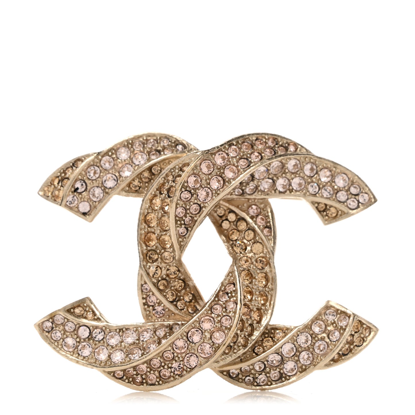 Crystal Twisted CC Brooch Gold Pale Pink