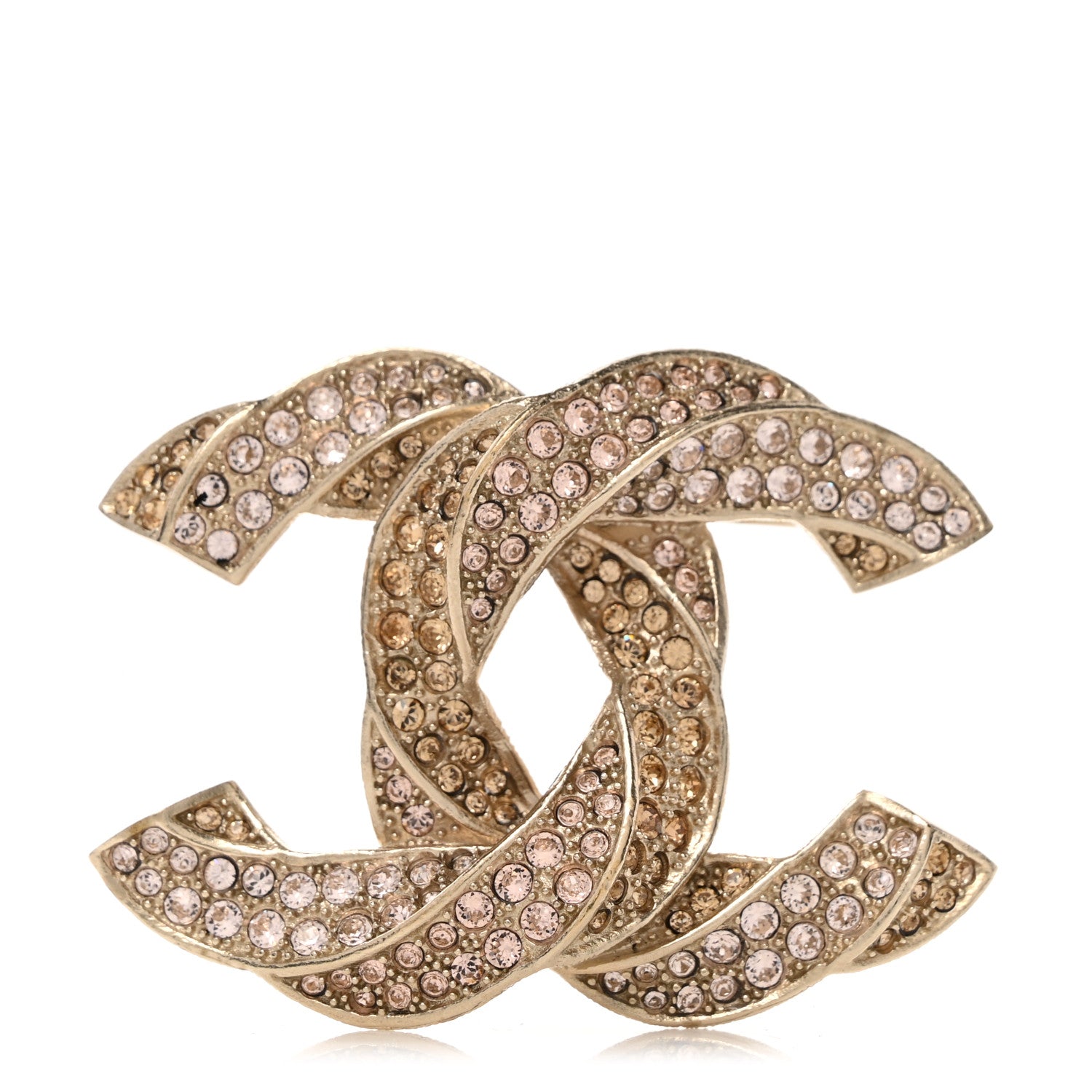 Chanel Crystal Twisted CC Brooch Gold Pale Pink 1 of 5