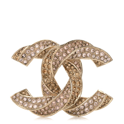 Chanel Crystal Twisted CC Brooch Gold Pale Pink 1 of 5