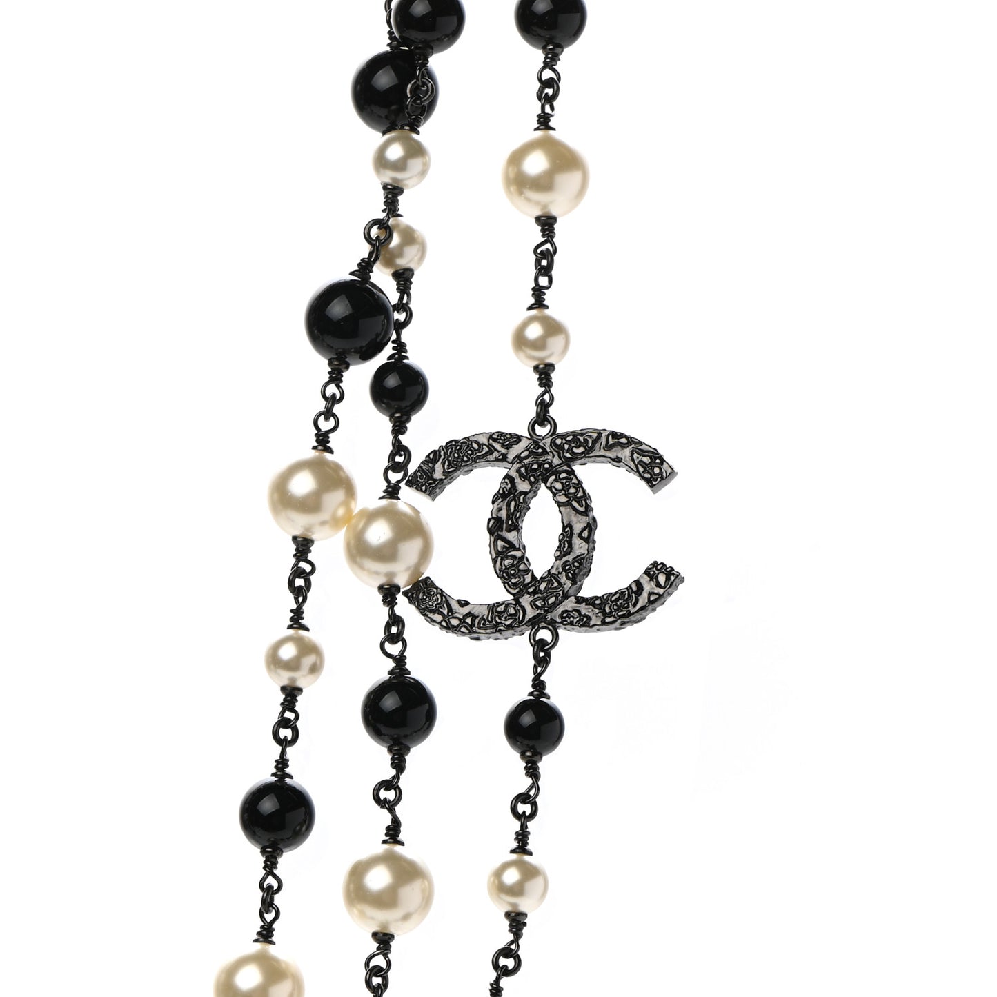 Pearl Bead CC Long Necklace Ruthenium Black