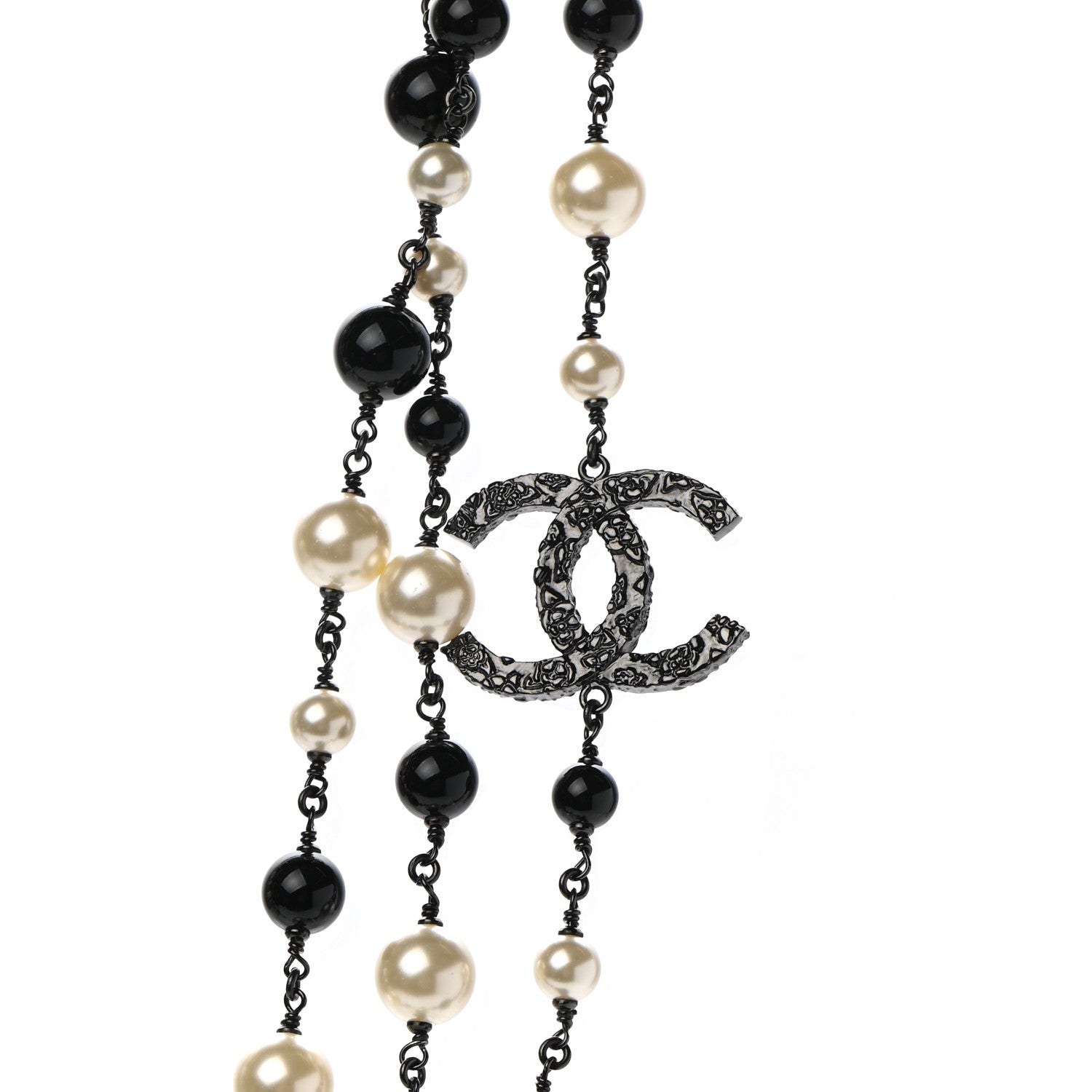 Chanel Pearl Bead CC Long Necklace Ruthenium Black 4 of 7