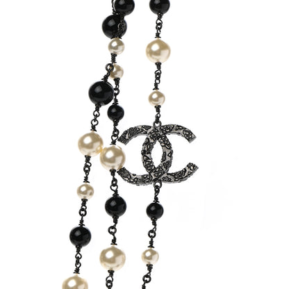 Chanel Pearl Bead CC Long Necklace Ruthenium Black 4 of 7