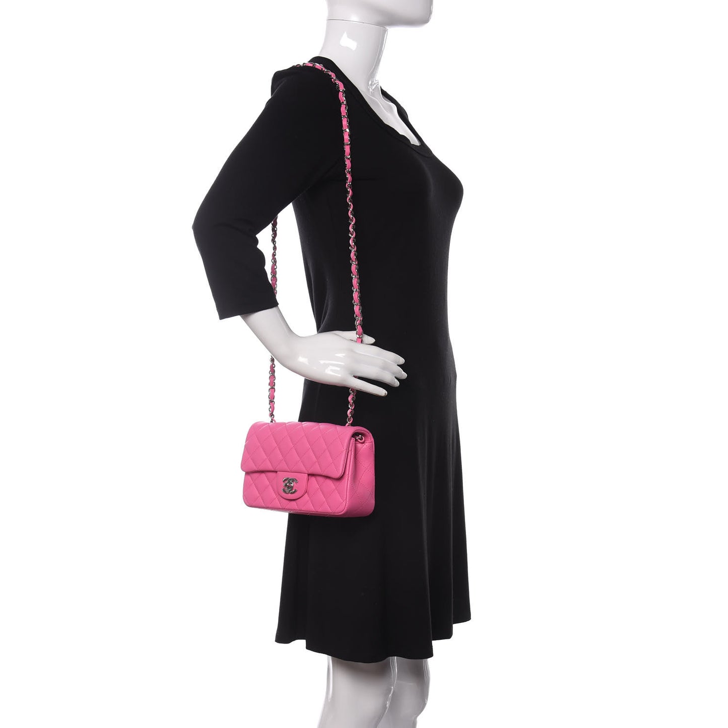 Lambskin Quilted Mini Rectangular Flap Neon Pink