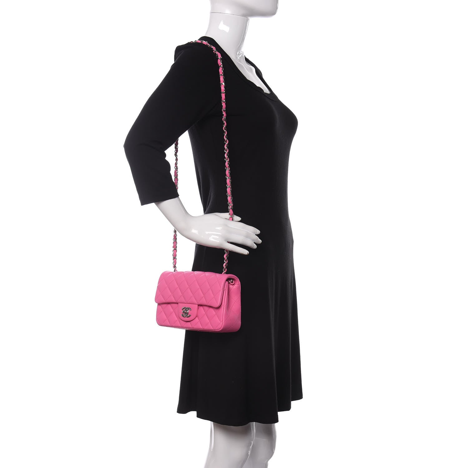Chanel Lambskin Quilted Mini Rectangular Flap Neon Pink 2 of 11