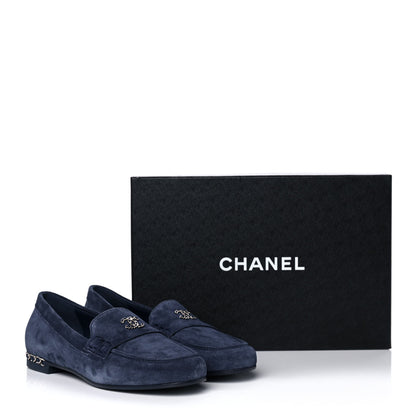 Chanel Suede Calfskkin CC Chain Mocassin Loafers 39 Dark Blue 9 of 9
