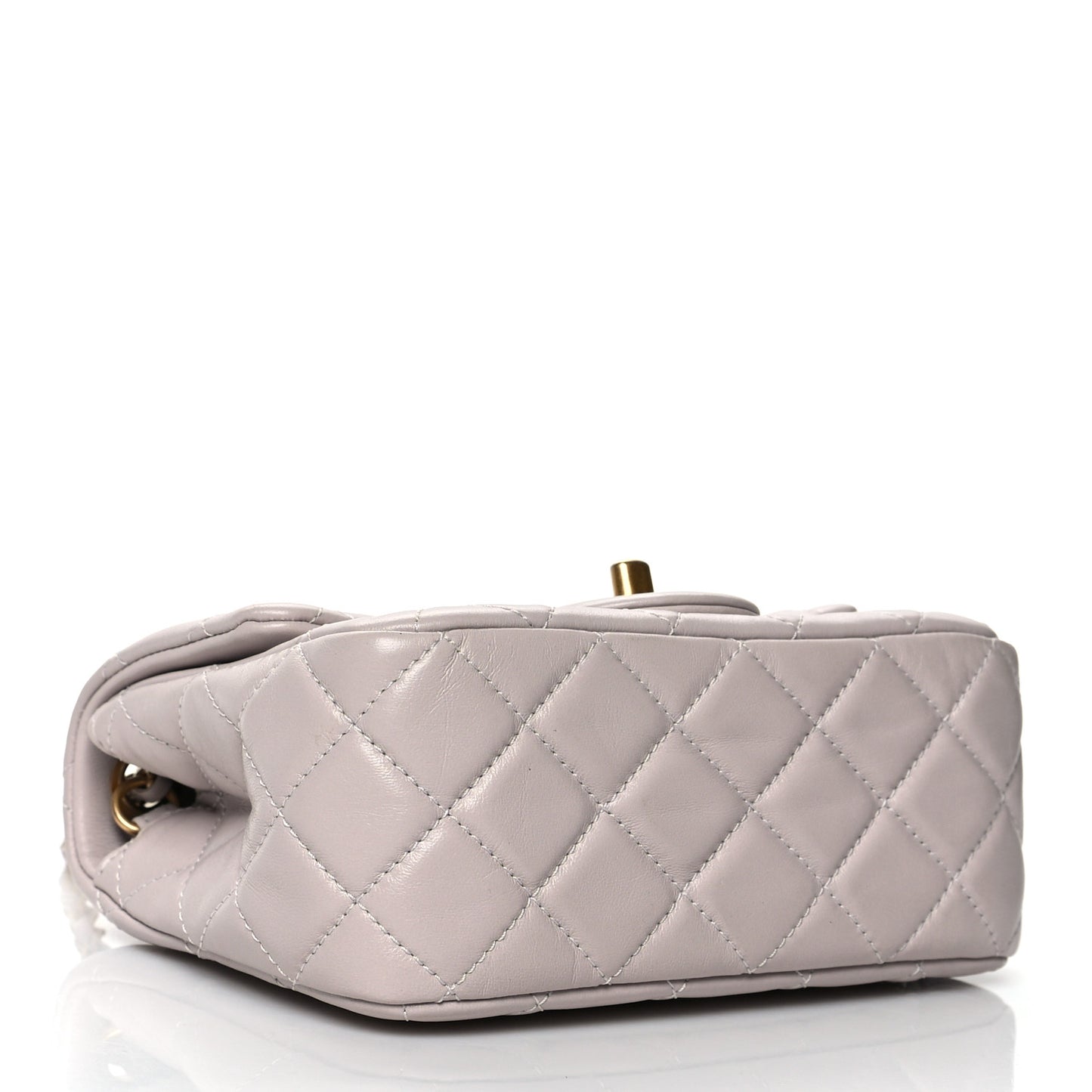 Lambskin Quilted Mini Pearl Crush Flap Light Purple