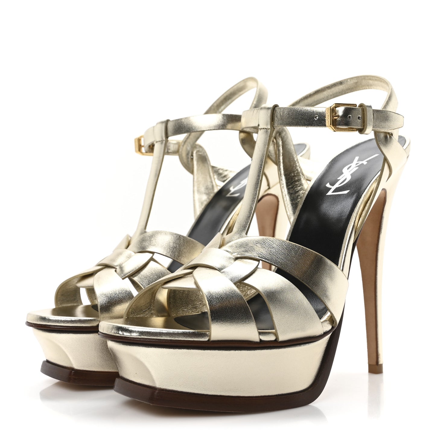 Metallic Calfskin Tribute 105 Platform Sandals 40 Platino