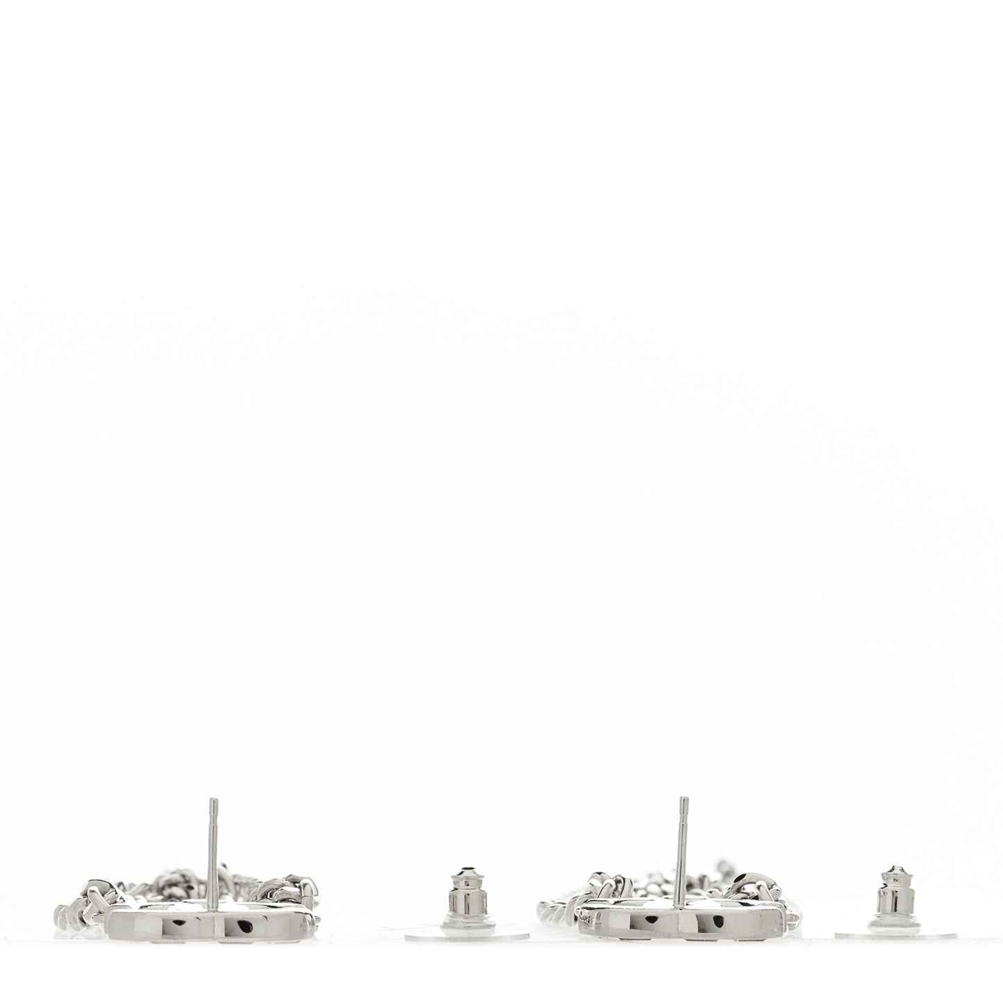 Crystal Baguette CC Chain Drop Earrings Silver