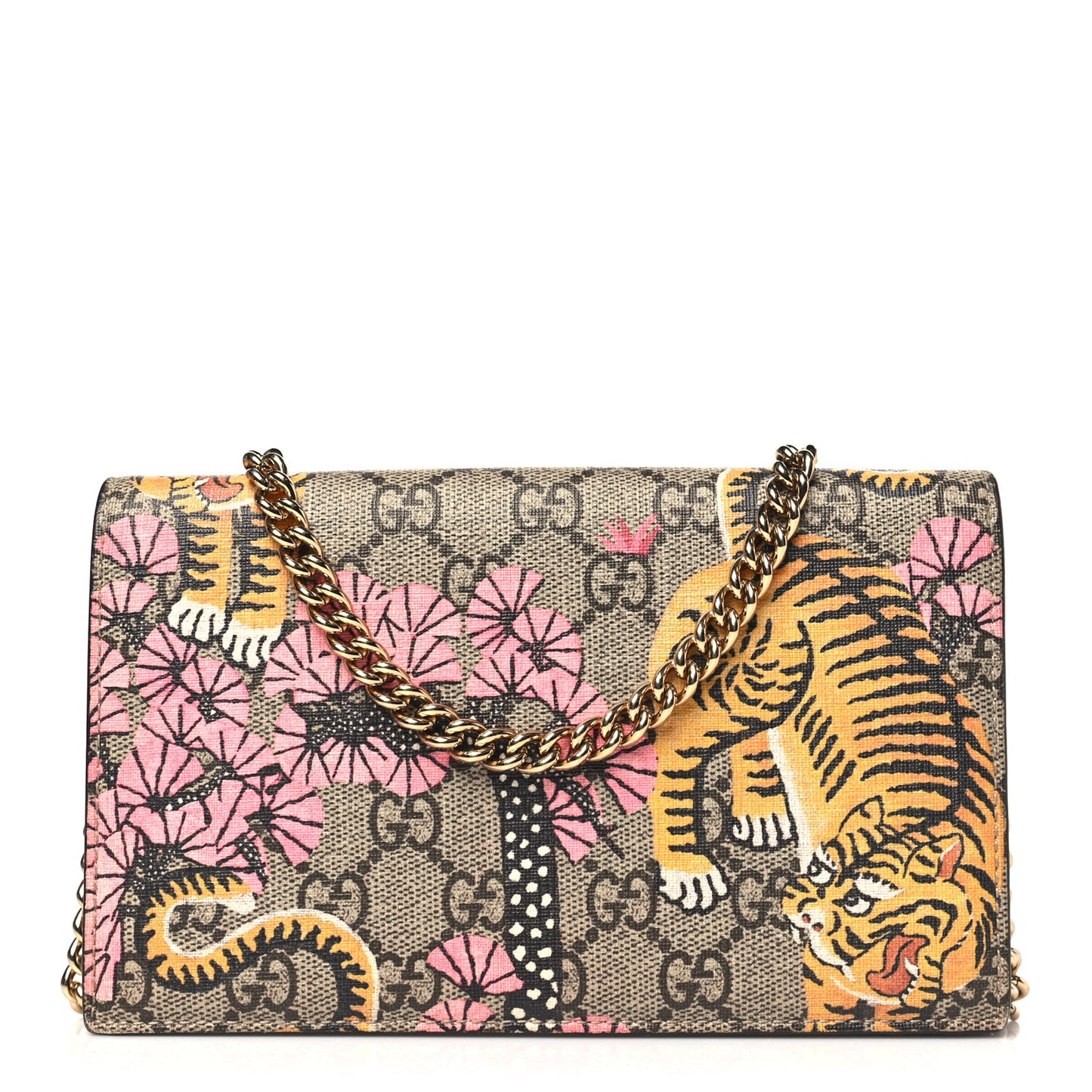 GG Supreme Monogram Bengal Chain Wallet Beige Pink
