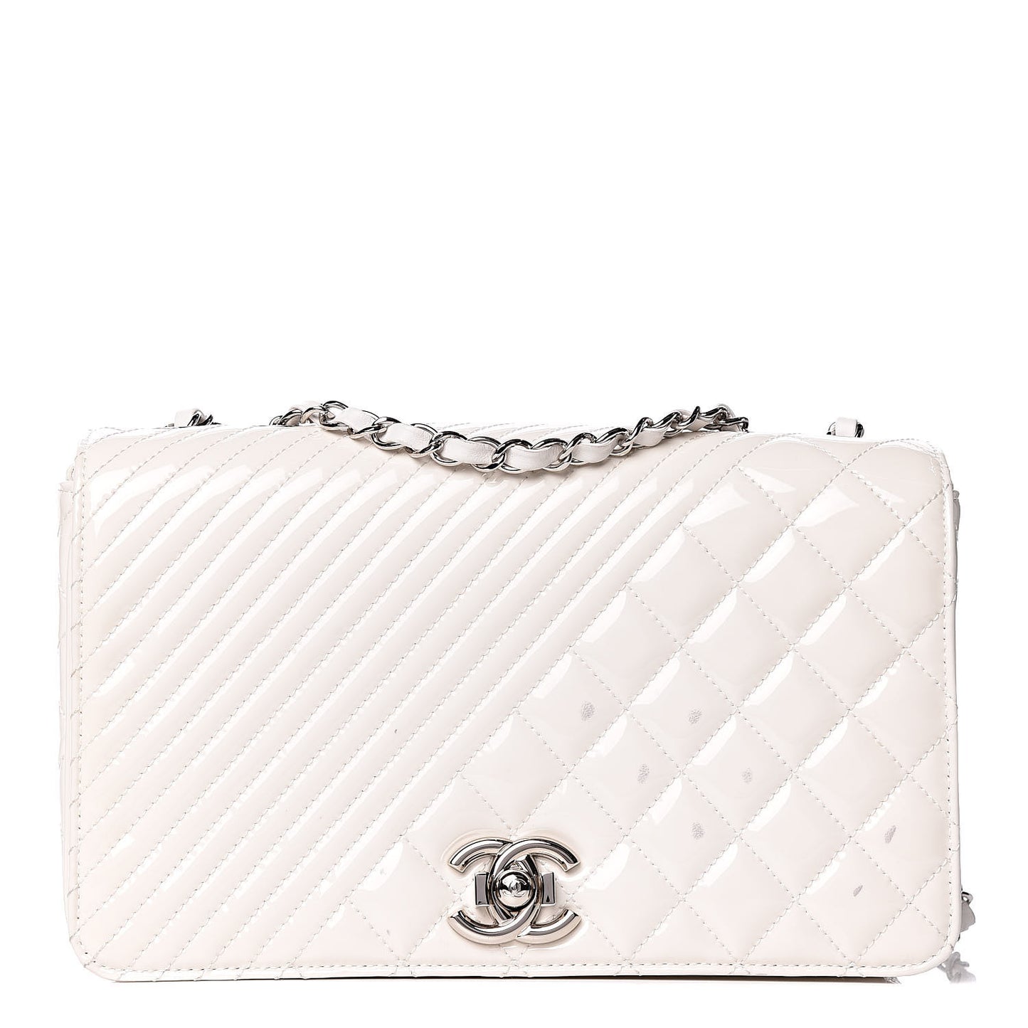 Glazed Calfskin Quilted Medium Coco Boy Flap White