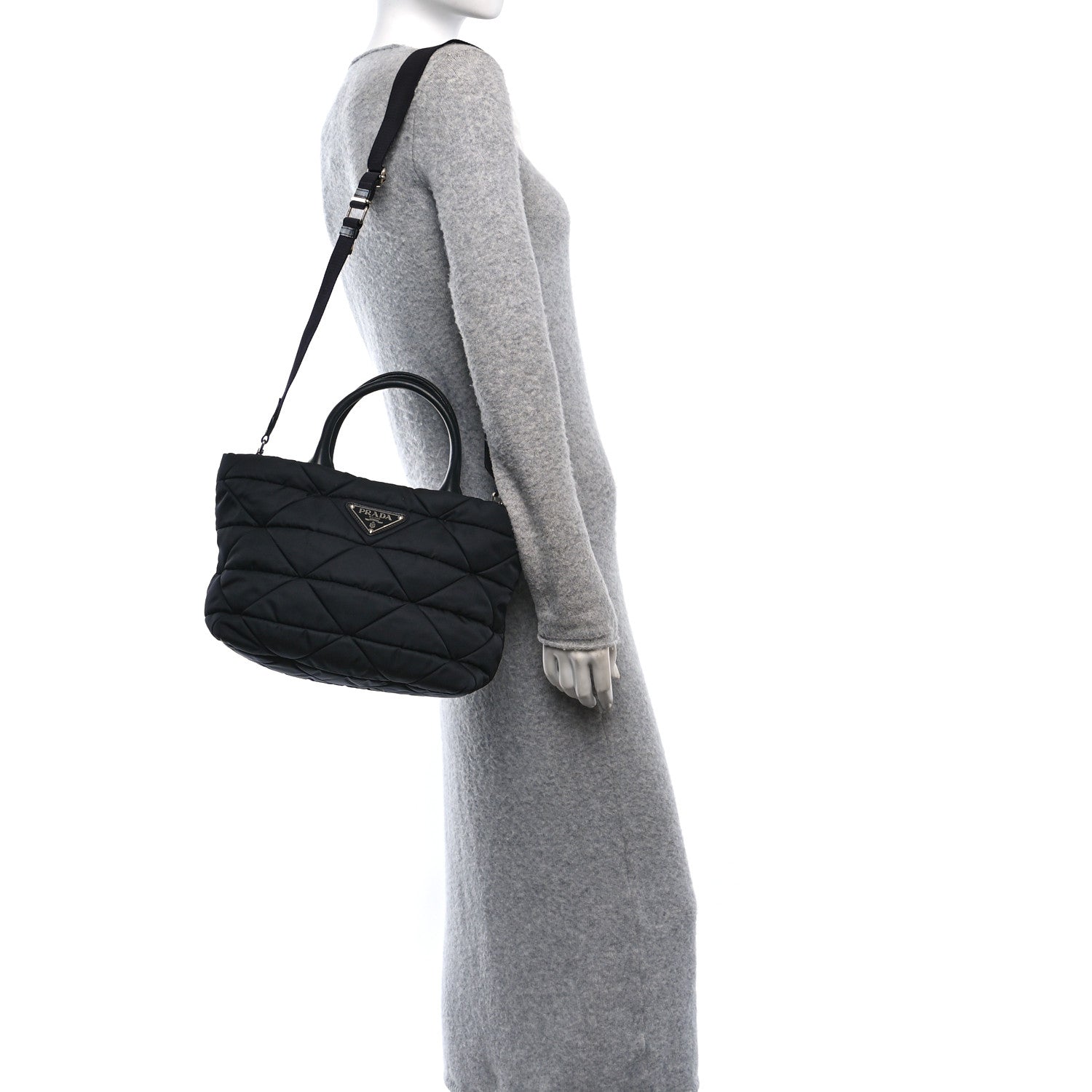 Prada Re-Nylon Nappa Triangle Quilted Padded Small Double Handled Zip Tote Black 2 of 9