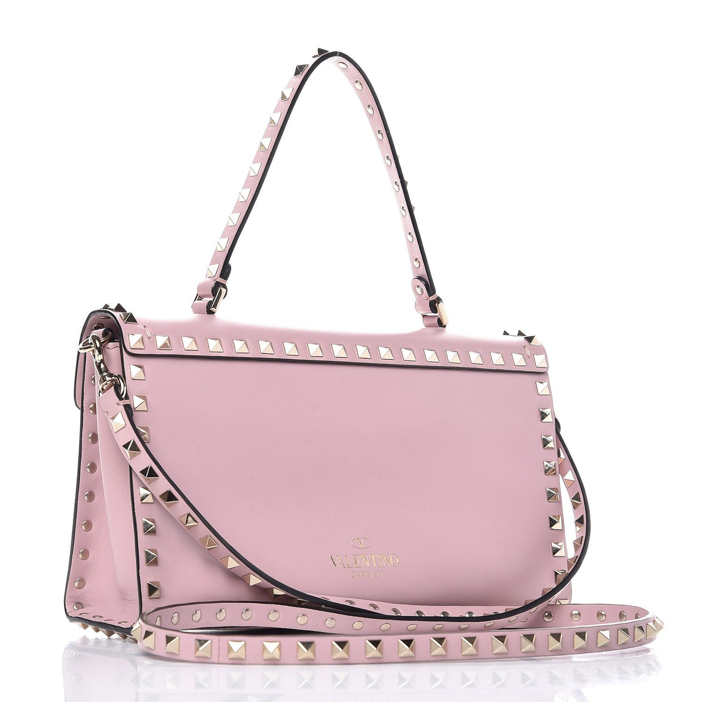 Vitello Small Rockstud Single Handle Flap Bag Cipria