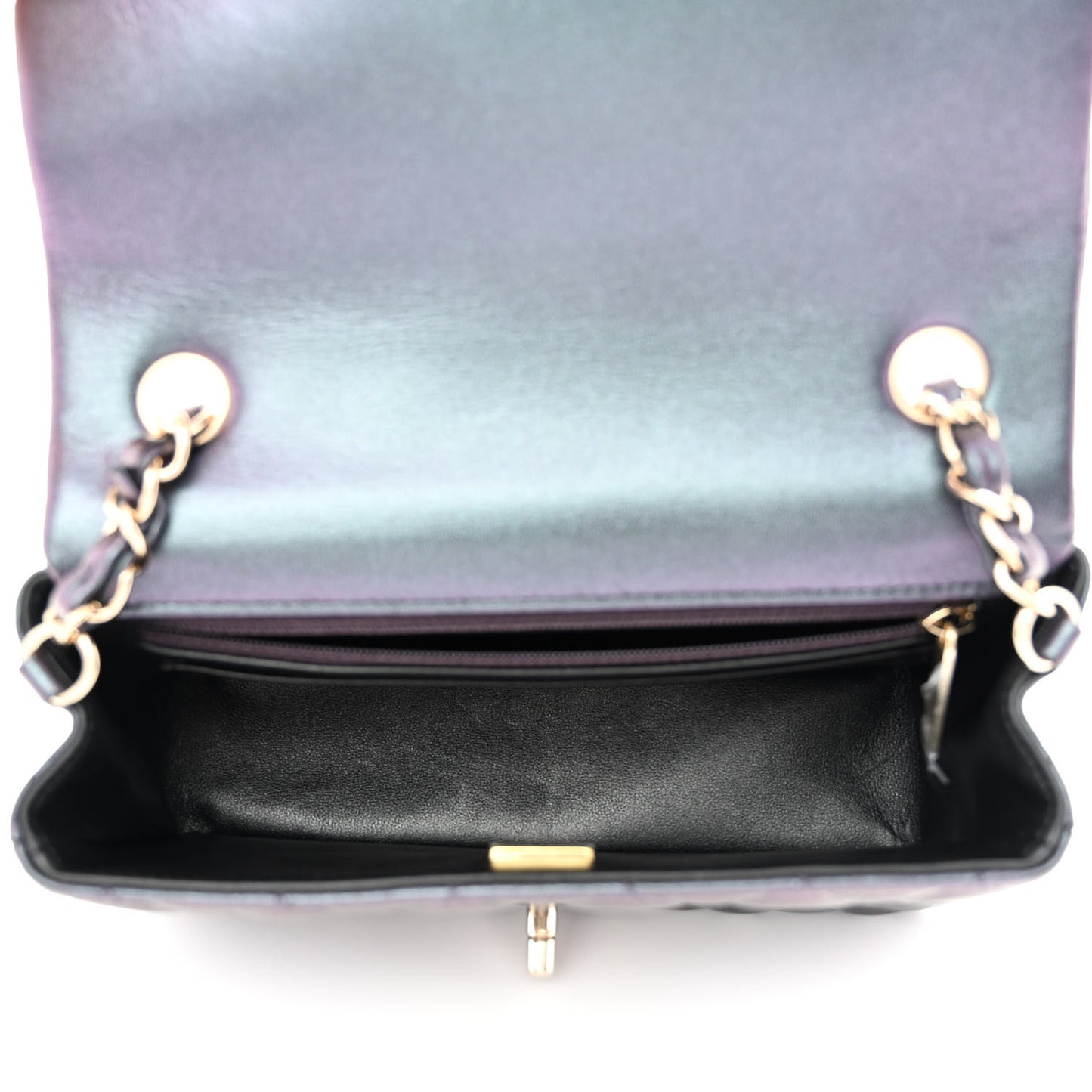 Iridescent Lambskin Quilted Mini Rectangular Flap Black