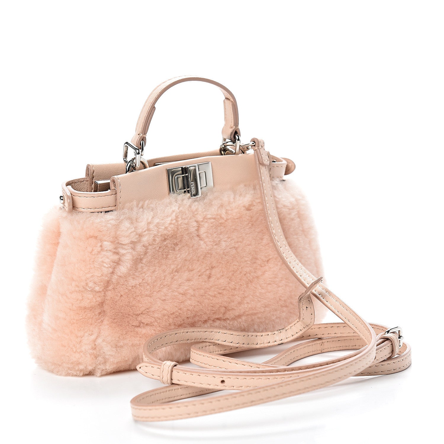 Fendi Shearling Shiny Nappa Micro Peekaboo Iconic Satchel Light Rose 2 of 14