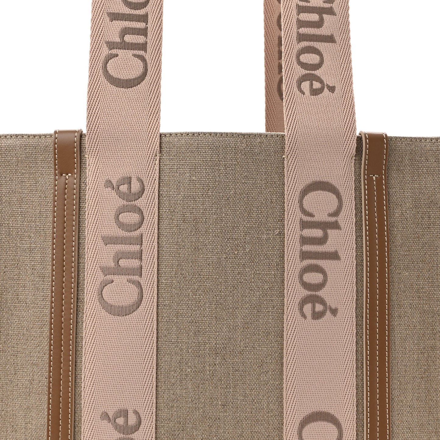 Linen Calfskin Medium Woody Ribbon Tote Blushy Beige