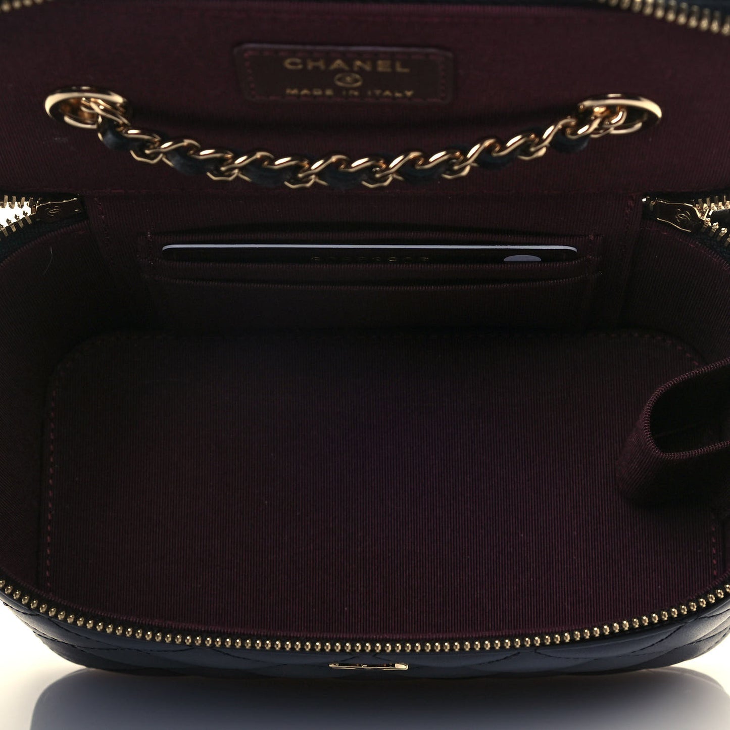 Lambskin Quilted Small Vanity Case With Chain Black