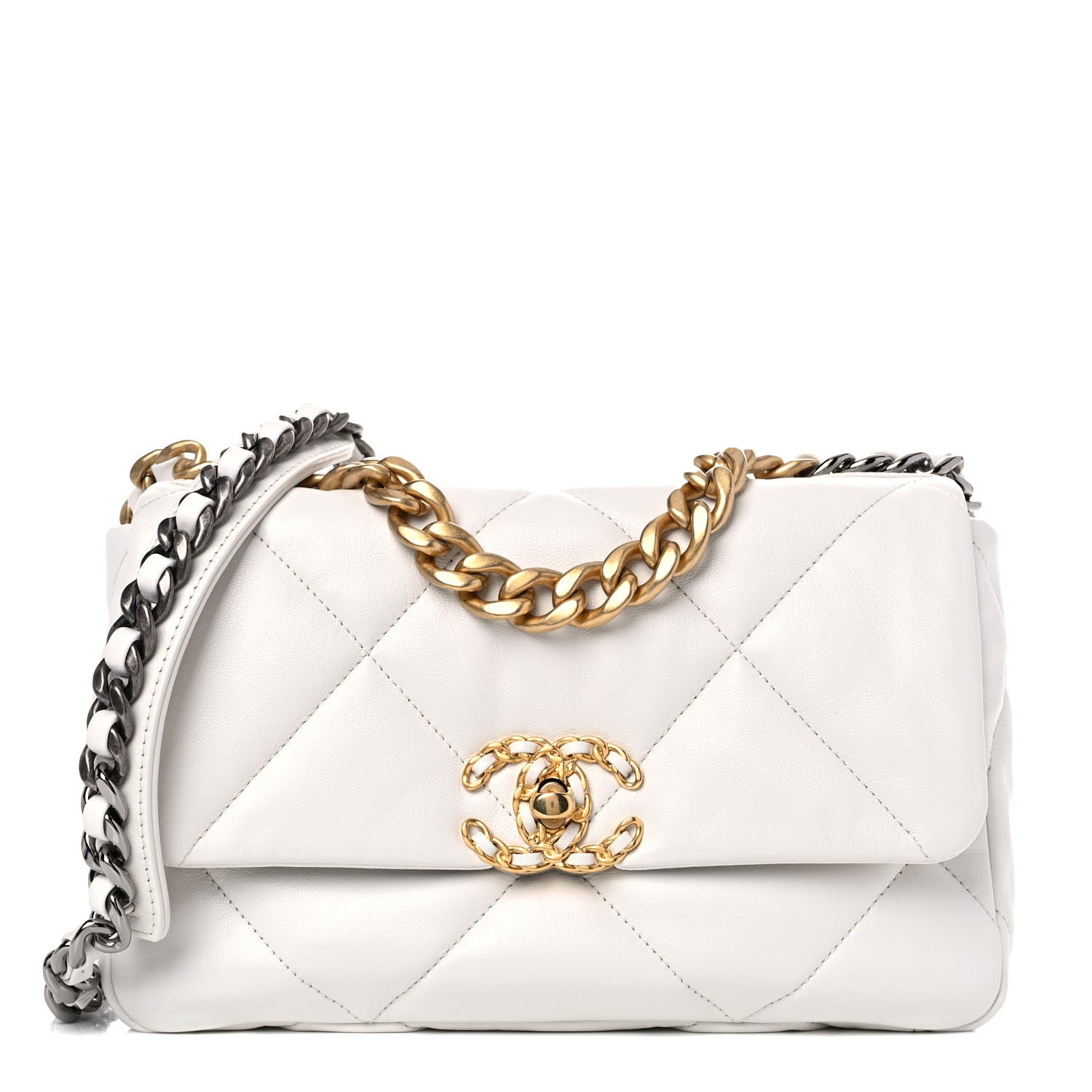 Chanel Goatskin Quilted Medium Chanel 19 Flap White 1 of 10