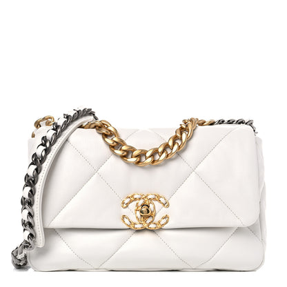 Chanel Goatskin Quilted Medium Chanel 19 Flap White 1 of 10