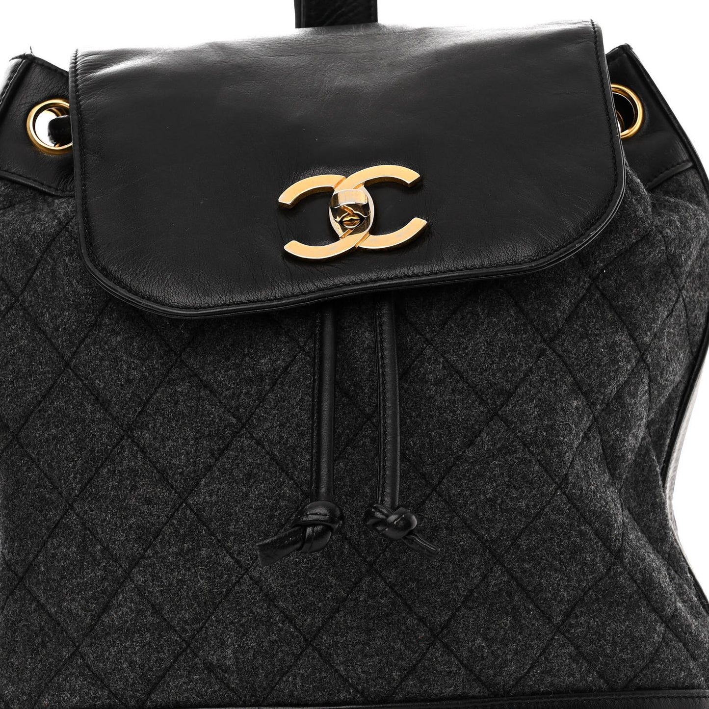 Lambskin Wool Quilted Drawstring Sling Backpack Black Grey