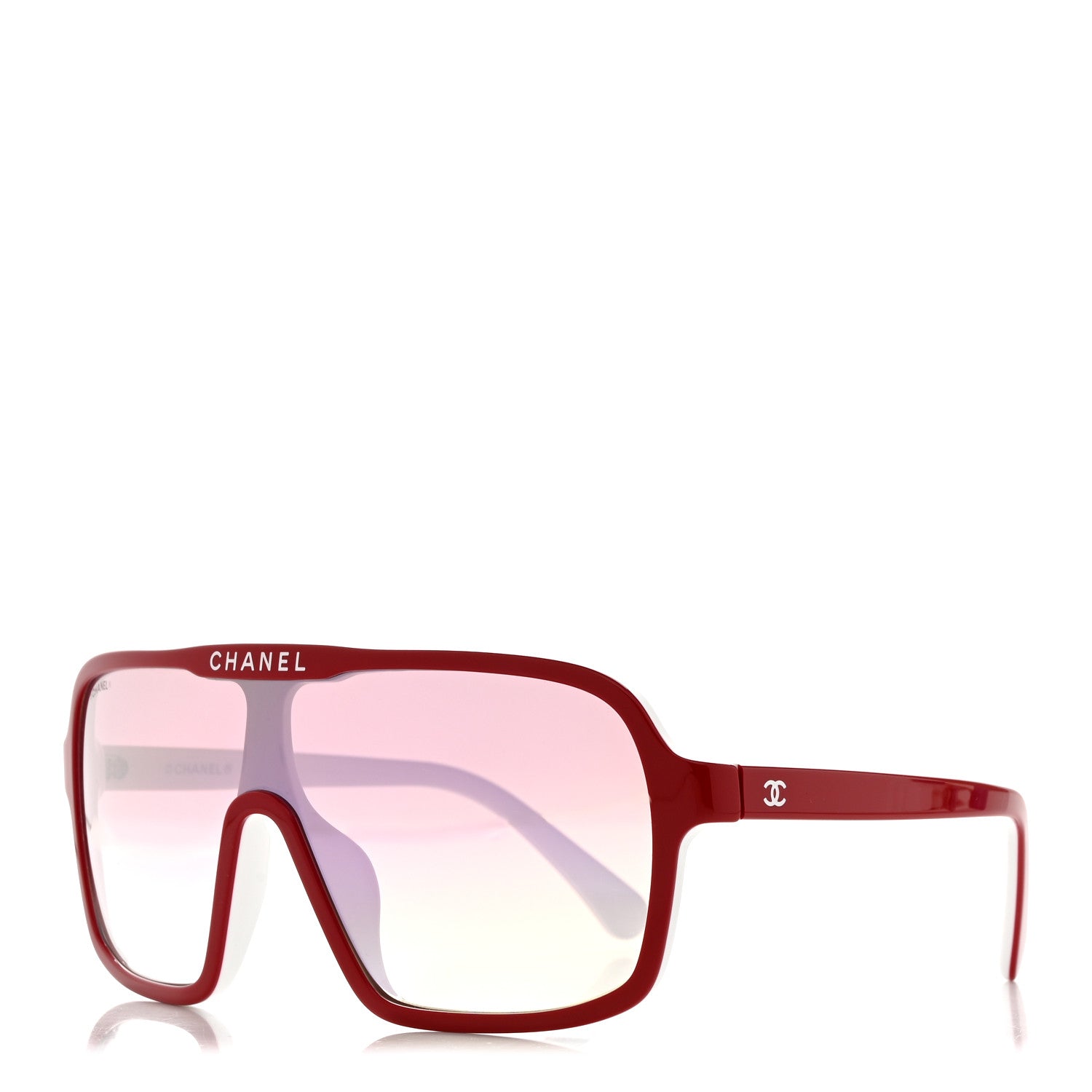 Chanel Acetate Shield Quilted Sunglasses 71655A White Red 1 of 7
