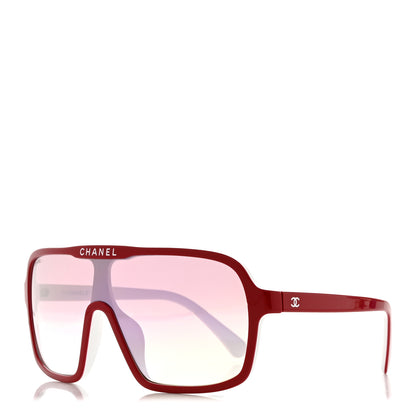 Chanel Acetate Shield Quilted Sunglasses 71655A White Red 1 of 7